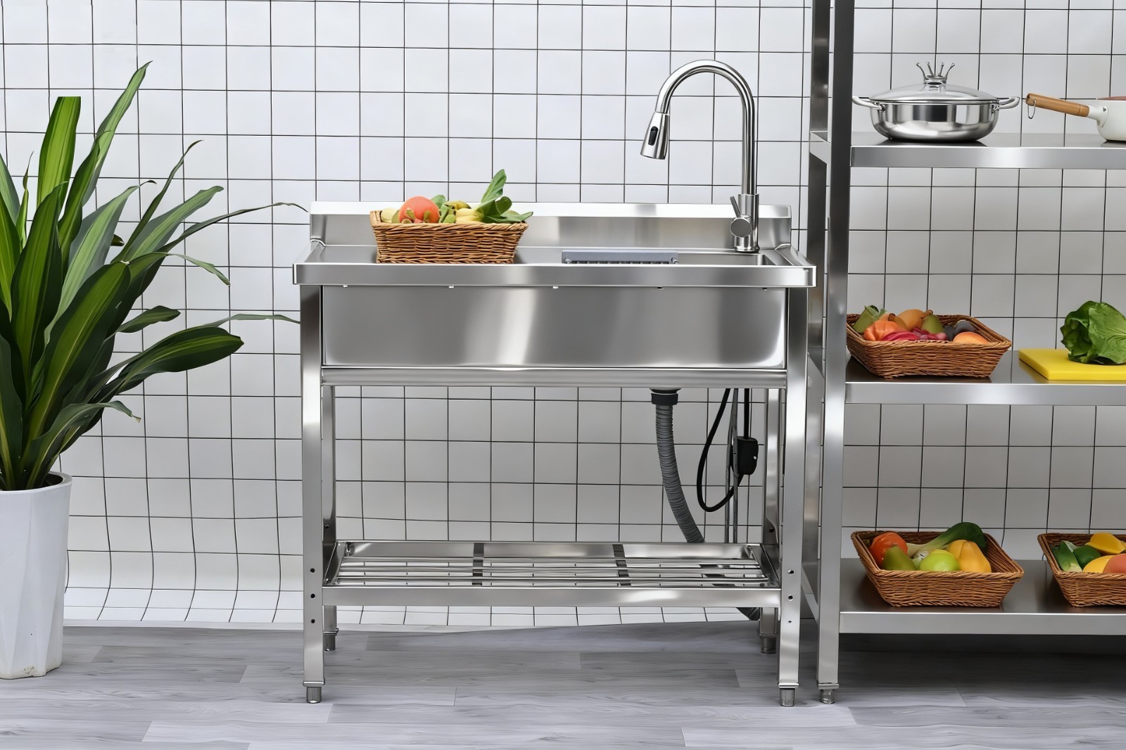 39″ Free Standing Commercial Stainless Steel Kitchen Utility Sink