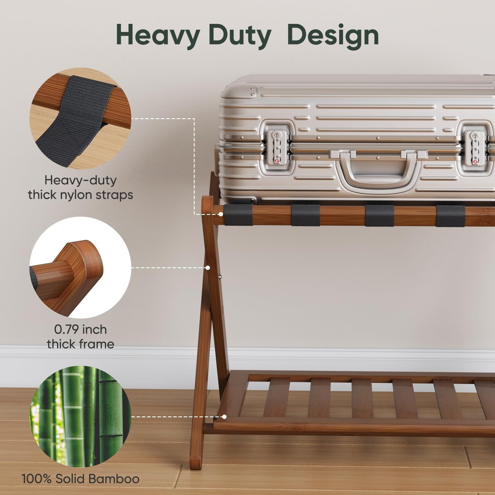 Smart FENDEE Fully Assembled Bamboo Luggage Rack, Walnut Folding Suitcase Sta…
