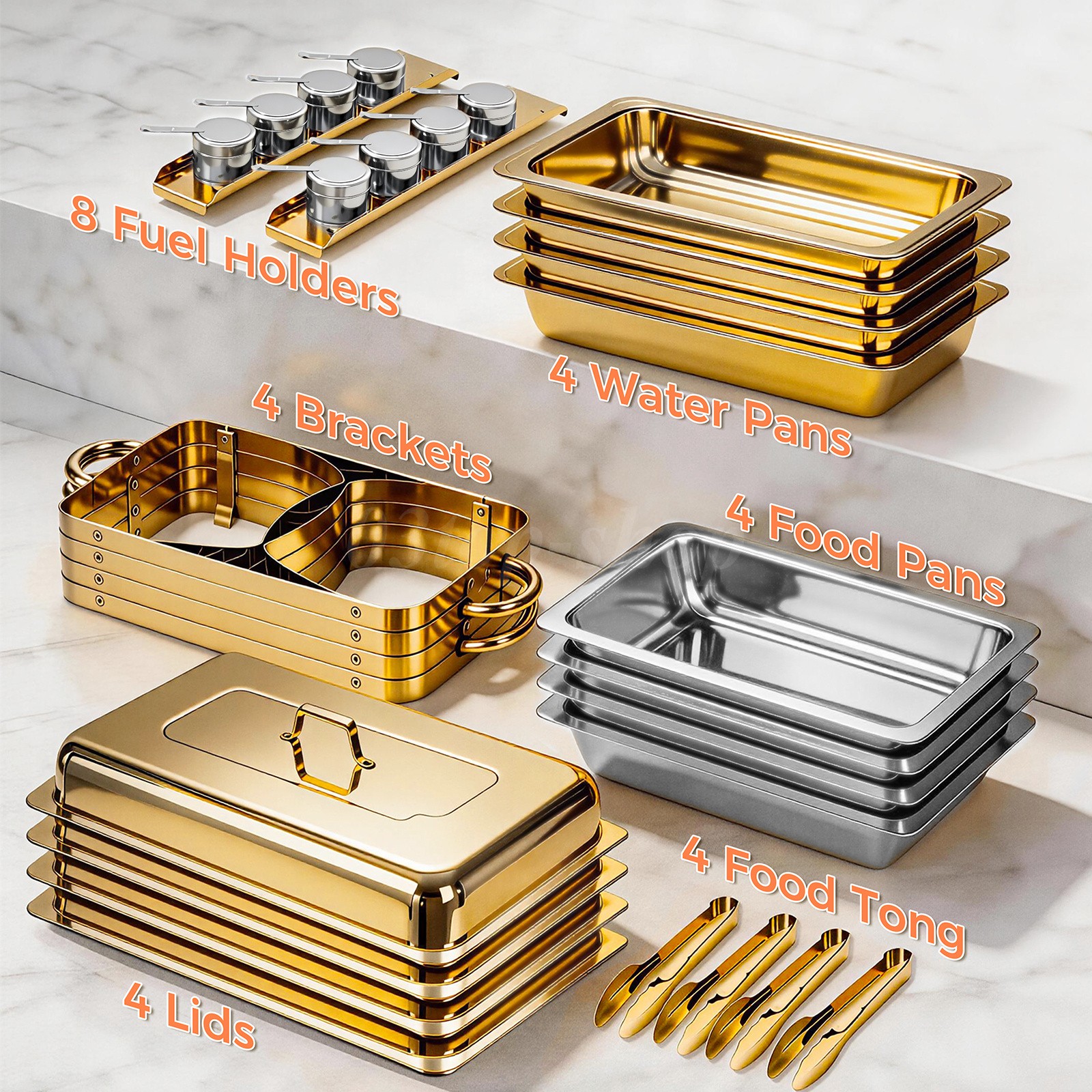 9Qt 4X Chafing Dish Buffet Set GOLD 316 Stainless Steel Chafer for Catering