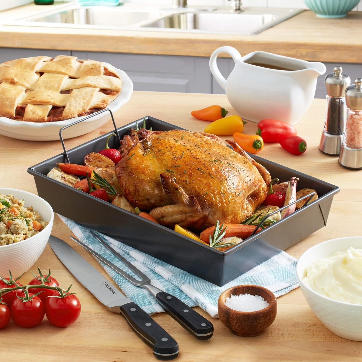 Chicago Metallic 16947 Professional Roast Pan with 13-Inch-by-9-Inch, Gray
