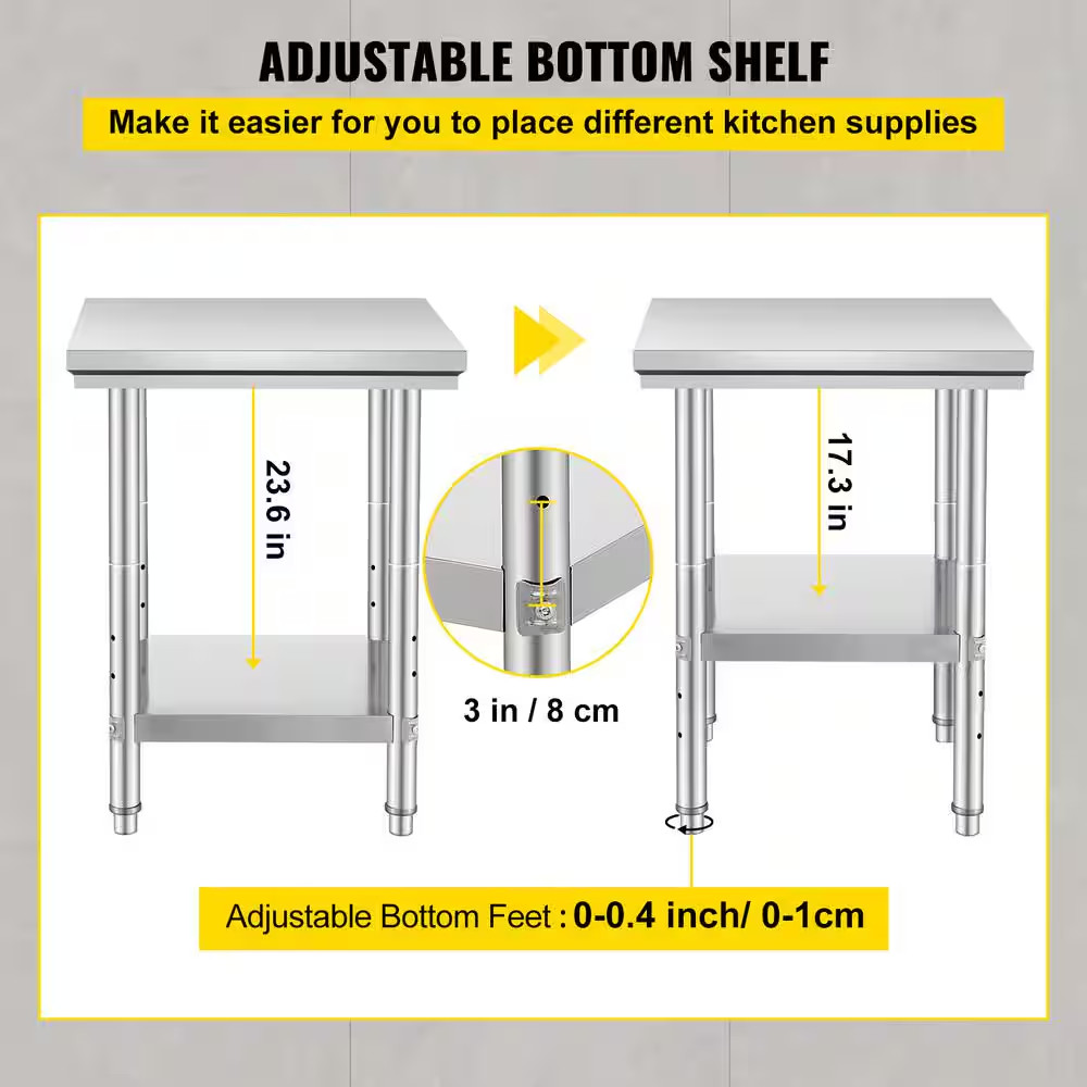 Stainless Steel Prep Table, 24 In. X 24 In. X 31 In., 700 Lbs. Load Capacity, Ki