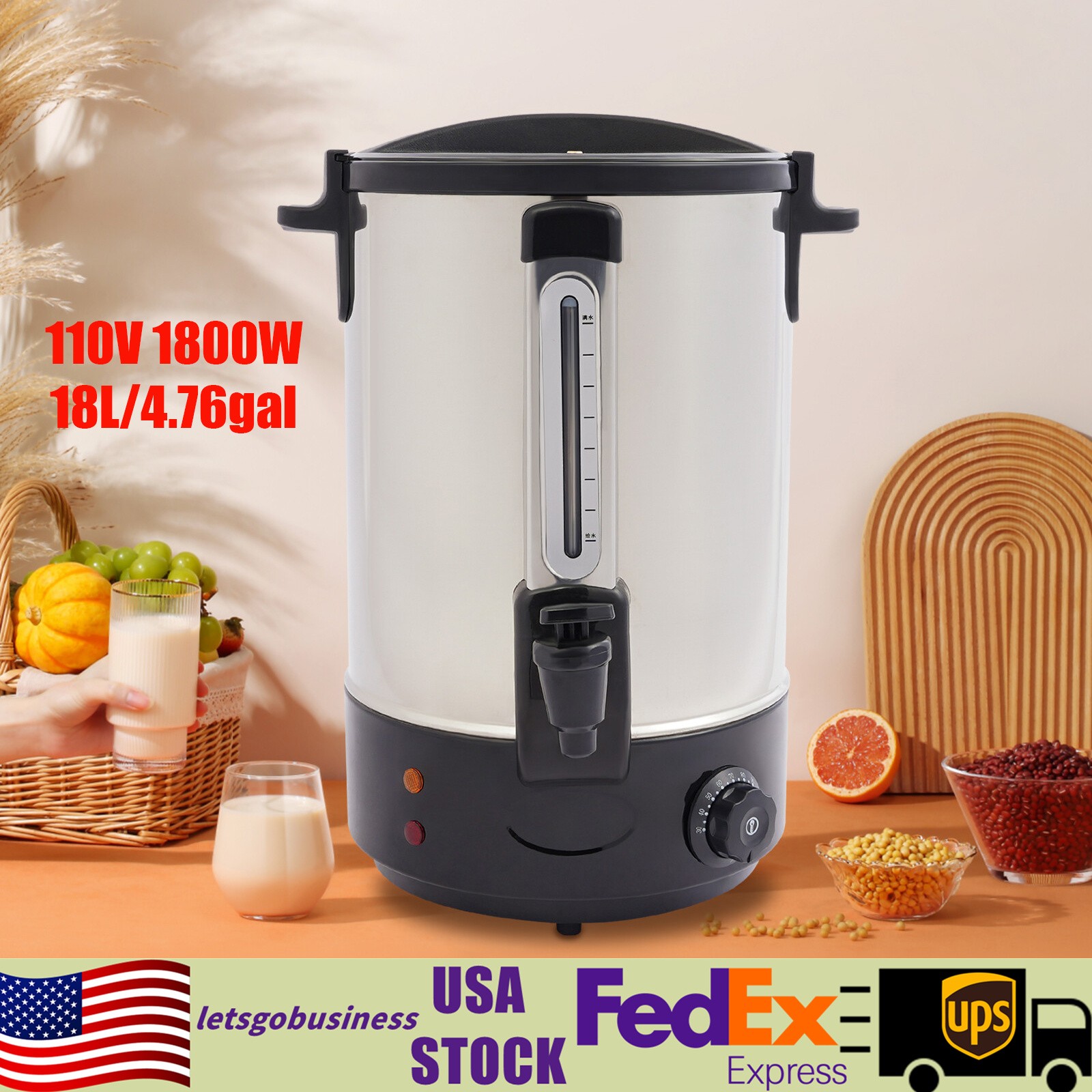 Coffee Dispenser Stainless Steel Insulation Barrel Hot Coffee Dispenser 1800 W