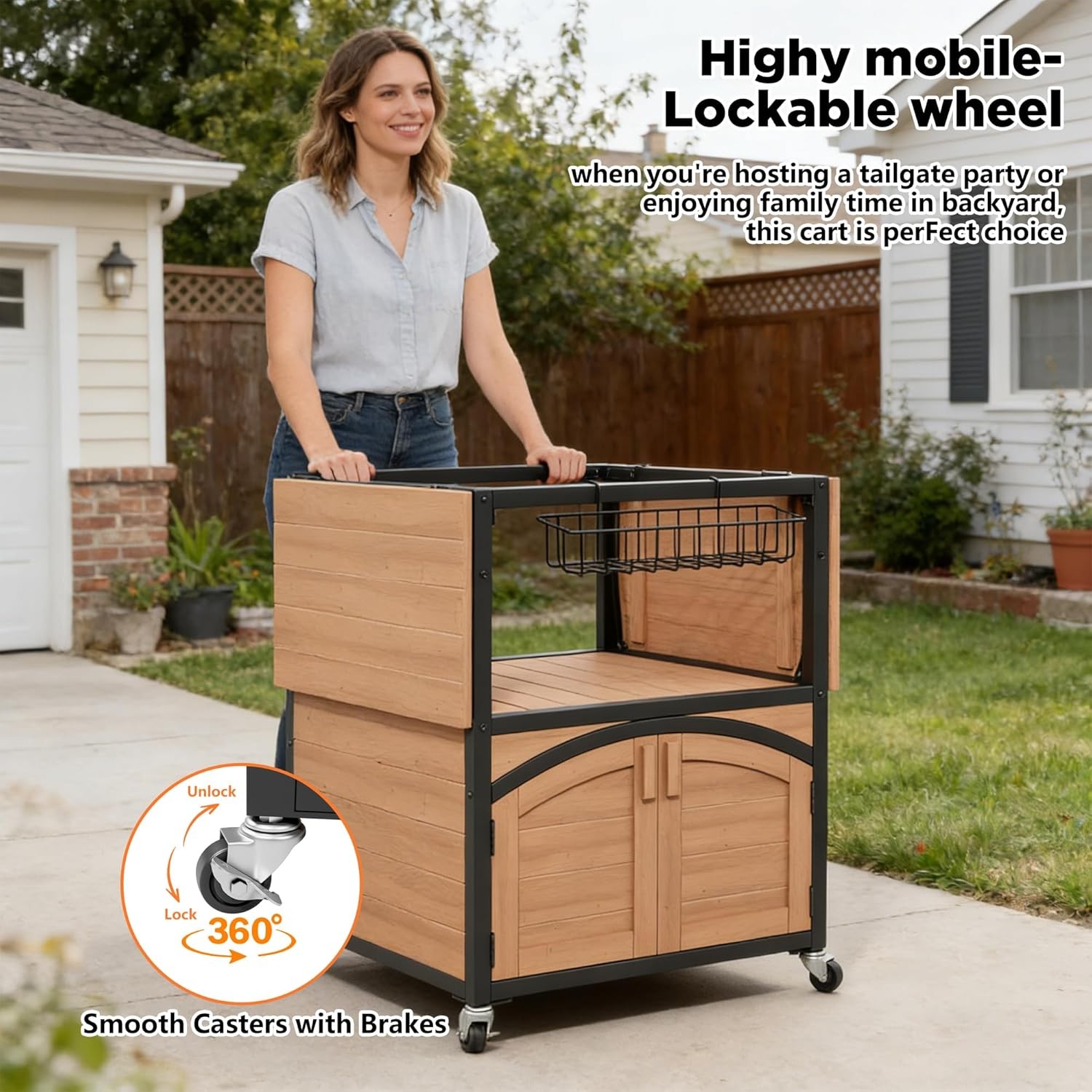 Heavy Duty Ceramic Egg Grill Cart, 51.8″ Outdoor BBQ Station for Round Smokers