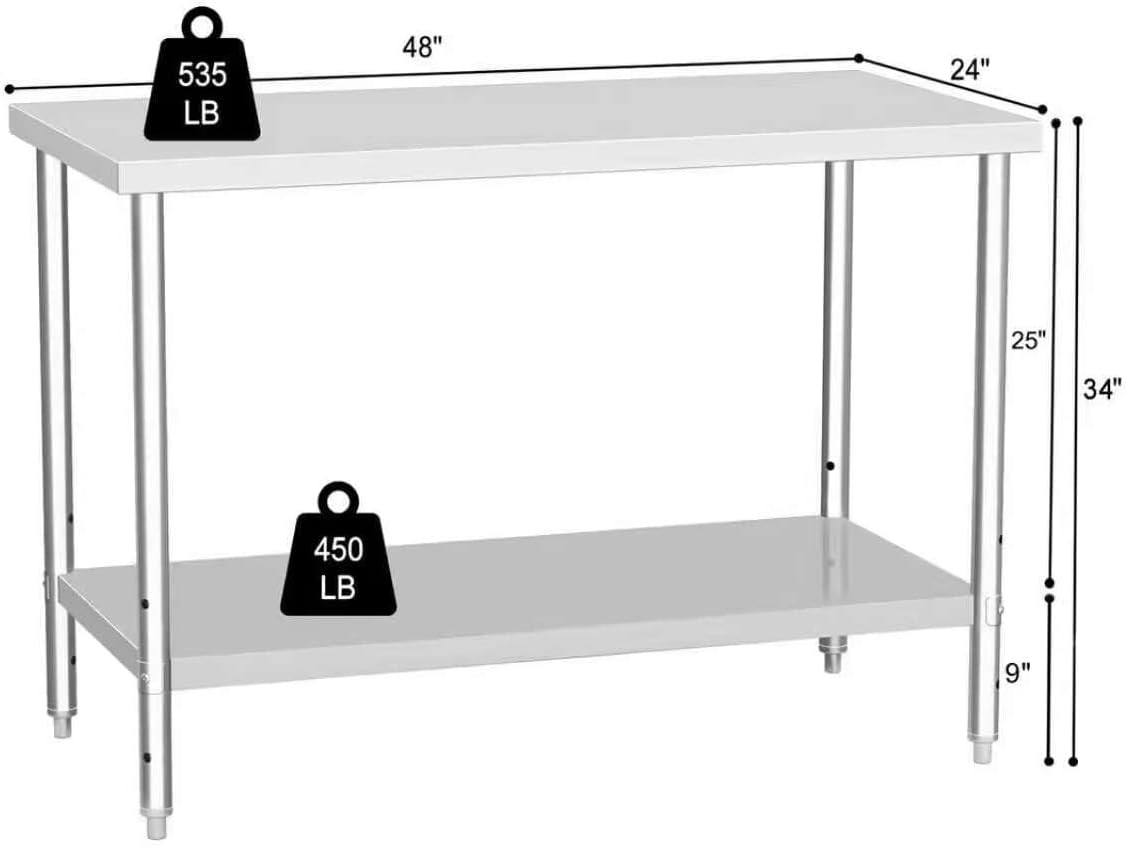 Heavy Duty 24×48 Inch Stainless Steel Prep Table with Undershelf for Kitchen