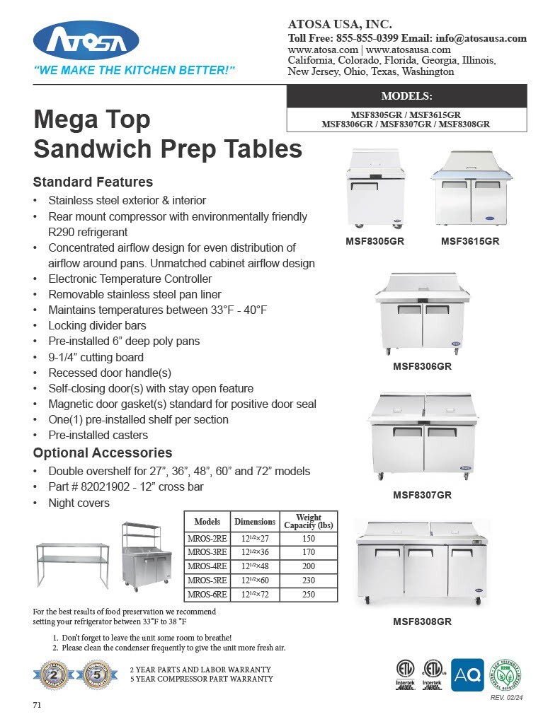 Atosa MSF8305GR 27″ 1 DOOR MEGA Sandwich Prep