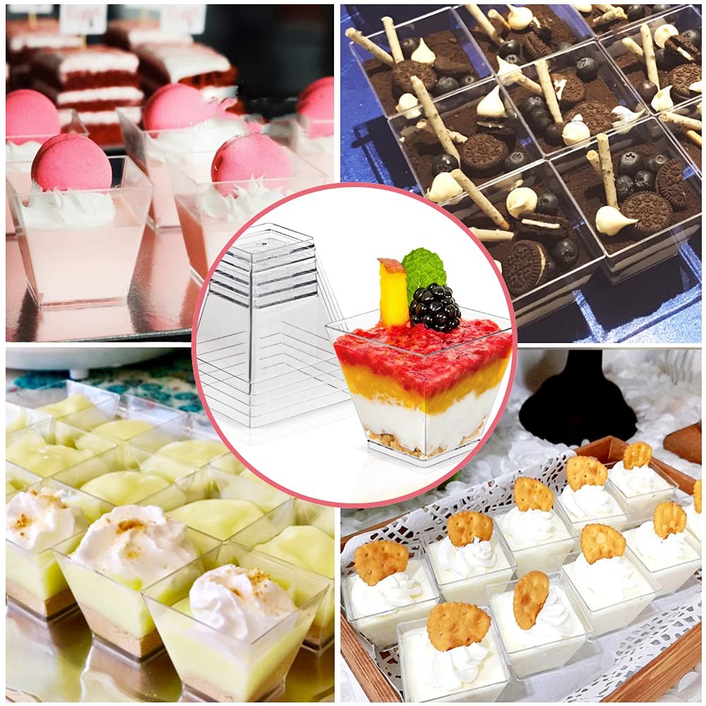 Jnnzzggu 50Pcs Square Mini Plastic Dessert Cups,3.5Oz Clear Plastic Parfait A…