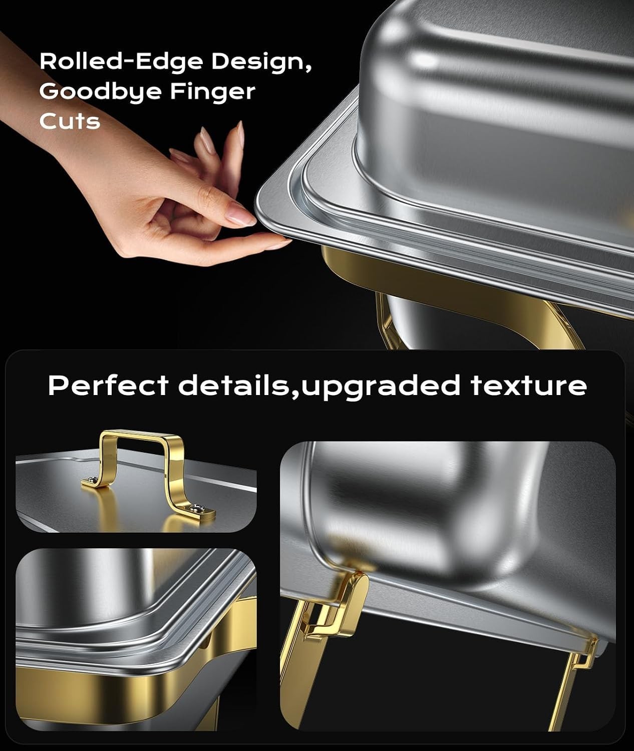 Chafing Dishes for Buffet 4 Pack, 9QT [Elegant Gold and Silver Colors] Food W…