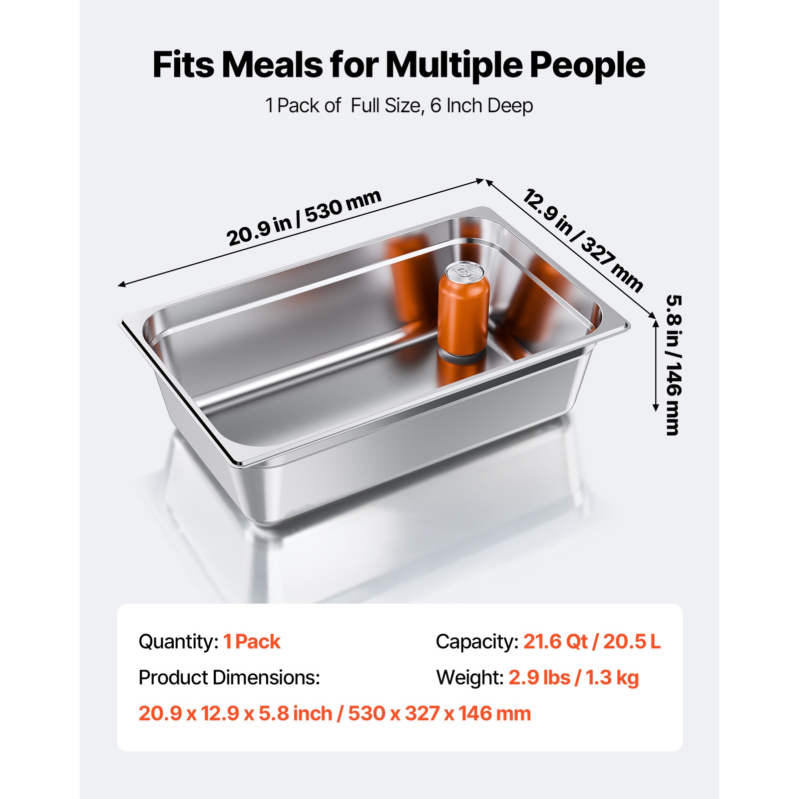 Uimoso 6“ 1 Pack Steam Table Pan Stainless Steel Hotel Food Prep Pan Full-Size