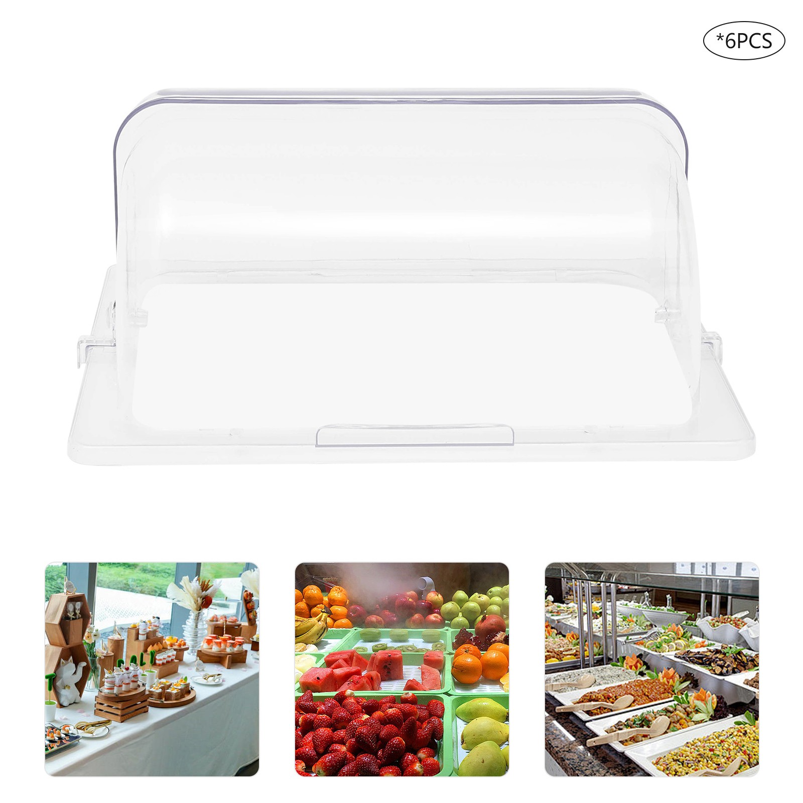 6 PCS 1/2 Half Size Roll Top Chafing Dish Clear Plastic Pan Display Cover Chafer