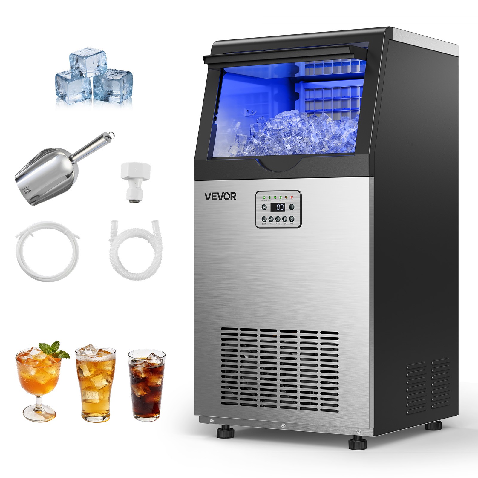 VEVOR Commercial Ice Maker 100 lbs/24h Ice Machine 30 lbs Storage Bar Restaurant