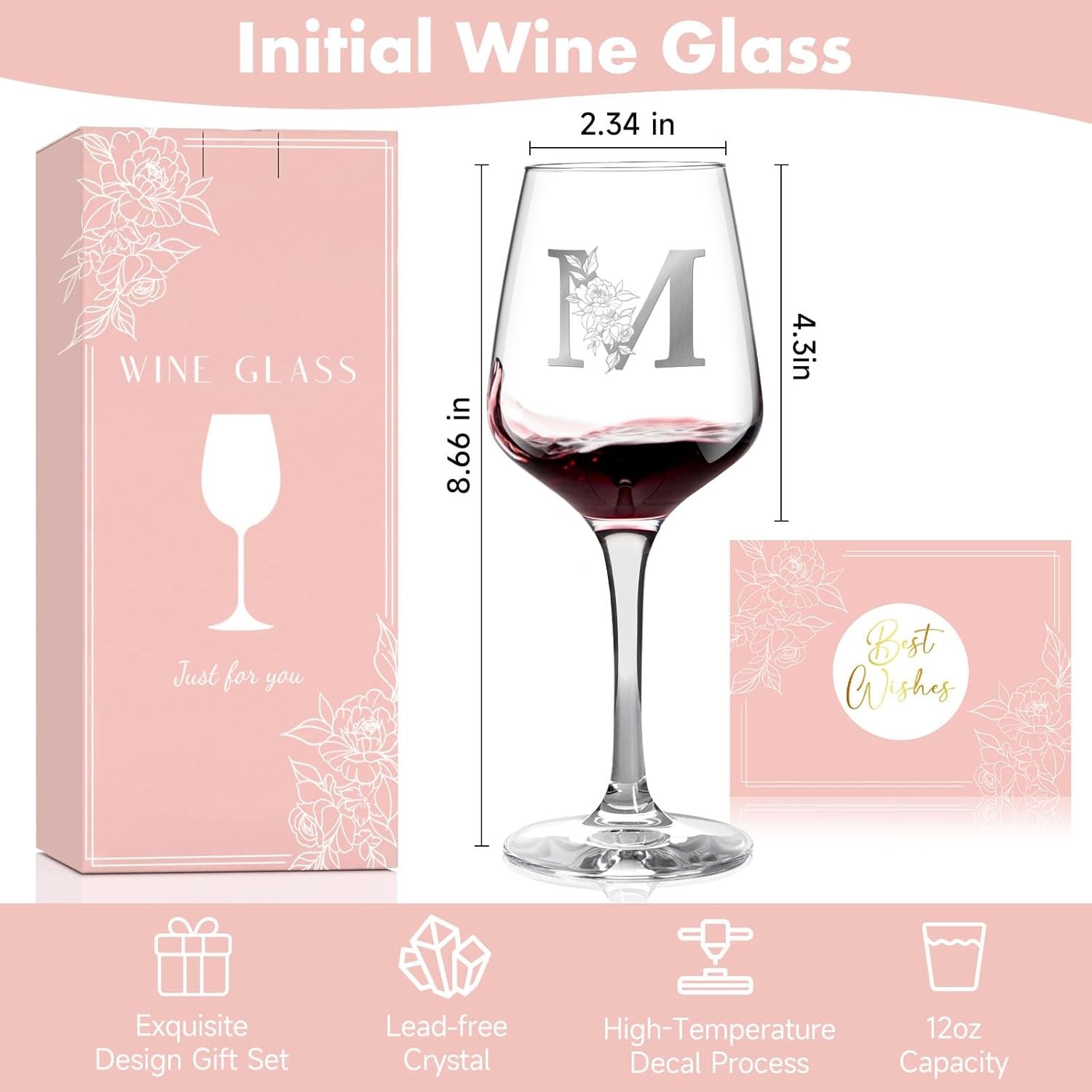 Monogrammed Wine Glass Gifts for Women, Personalized A-Z Wine Glass Customized