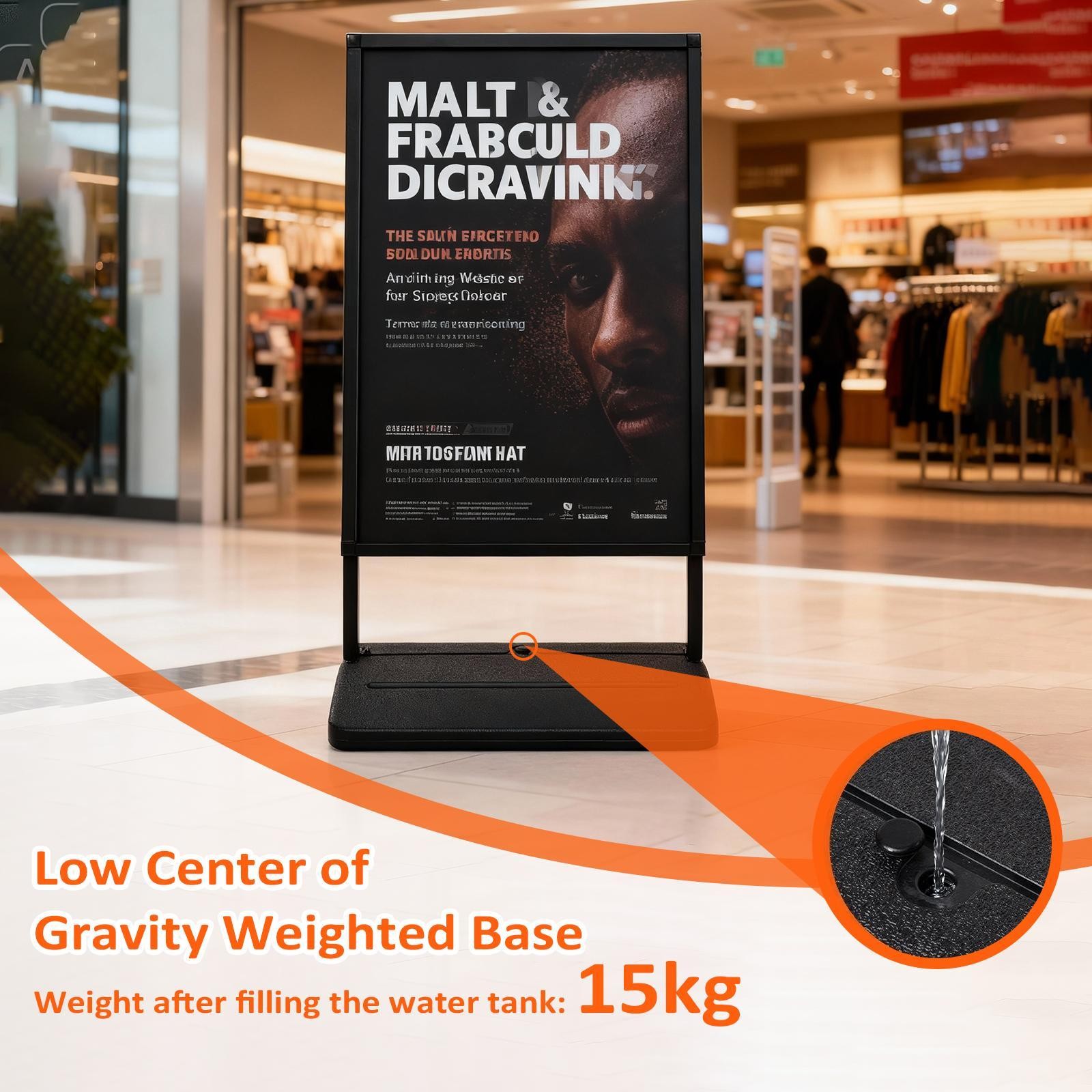 24″x36″ Single-Sided Floor Standing Board Sign Holder w-Water Refilled Base