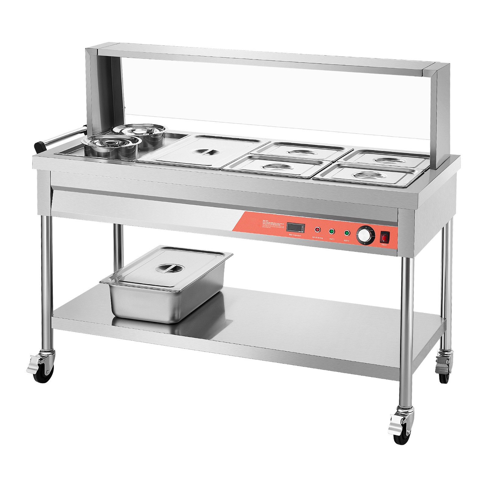 Uimoso 5 Pans + 2 Pots Commercial Food Warmer Steam Table with Undershelf Shield