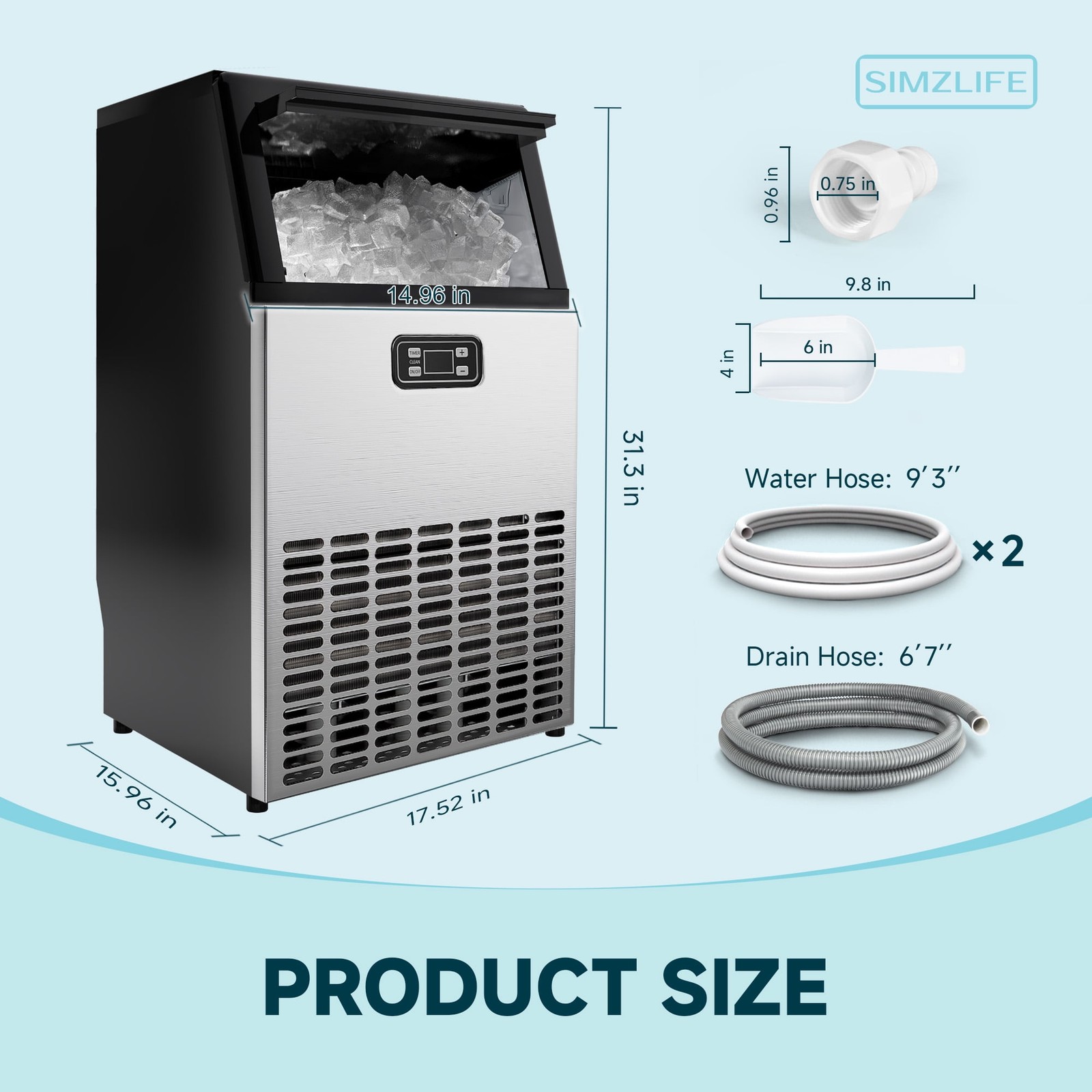150lb/24H Commercial Ice Maker Machine,Stainless Steel Under Counter ice Machine