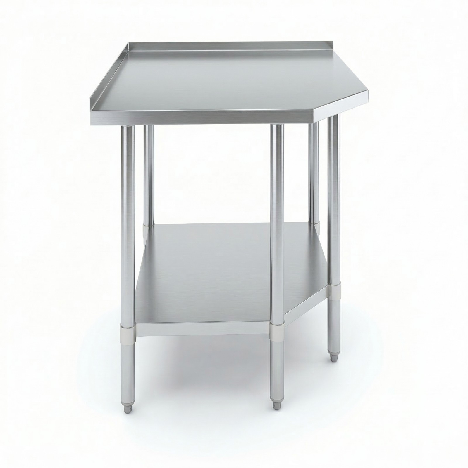 24″ x 24″ x 35″ Corner Stainless Steel Work Table with 1.5″ Backsplash