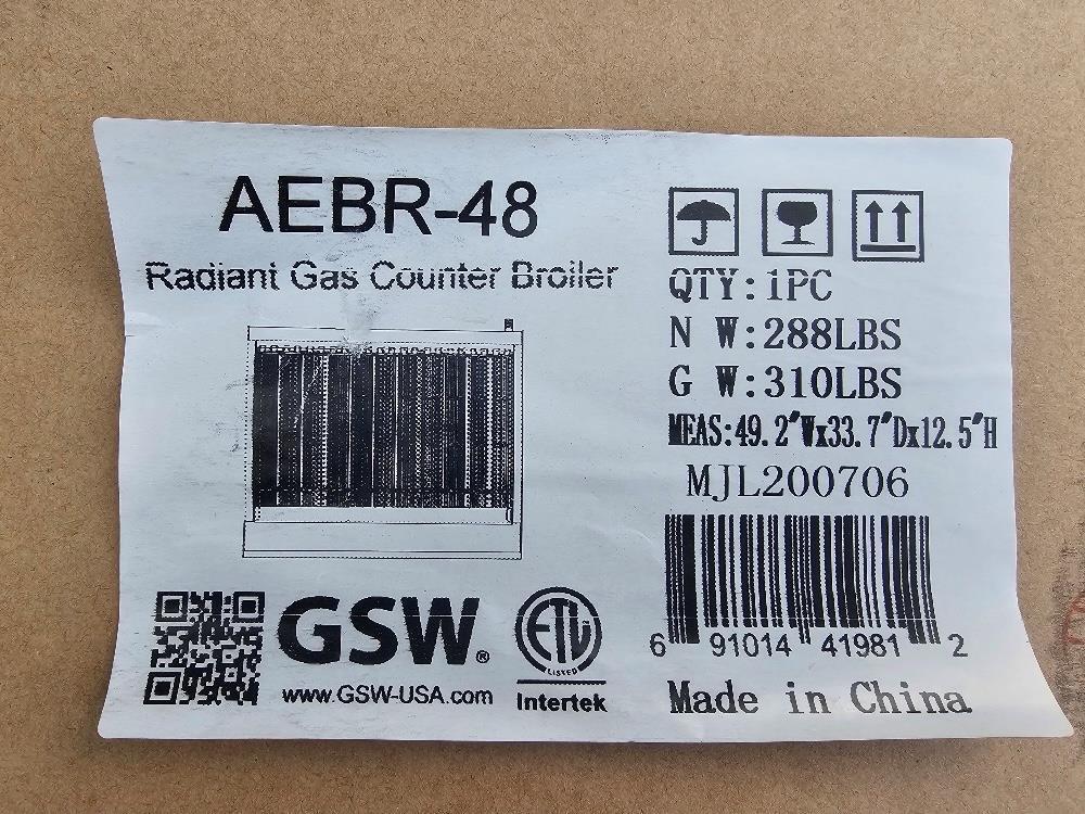 GSW AEBR-48 48″ Charbroiler Nat Gas Countertop 8 Burners Heavy Duty New