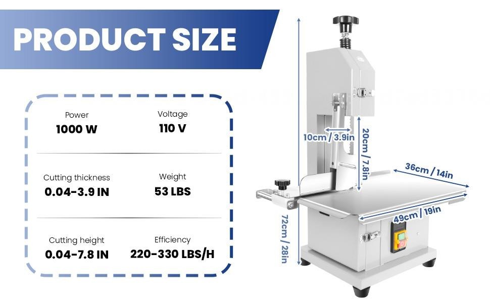 1000W Electric Bone Saw Machine w/19×14″ Worktable Frozen Meat Cutter w/8 Blades