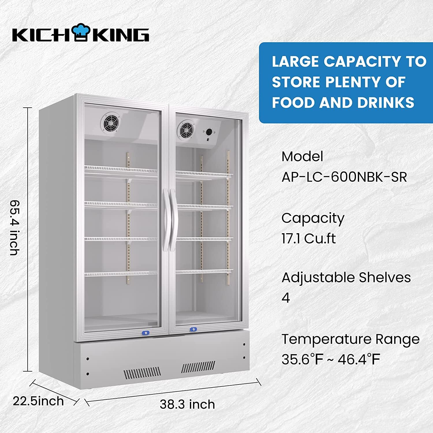 Commercial Merchandiser Cooler 2 Door Refrigerator NSF ETL 40″ x 25″ x 79″ New