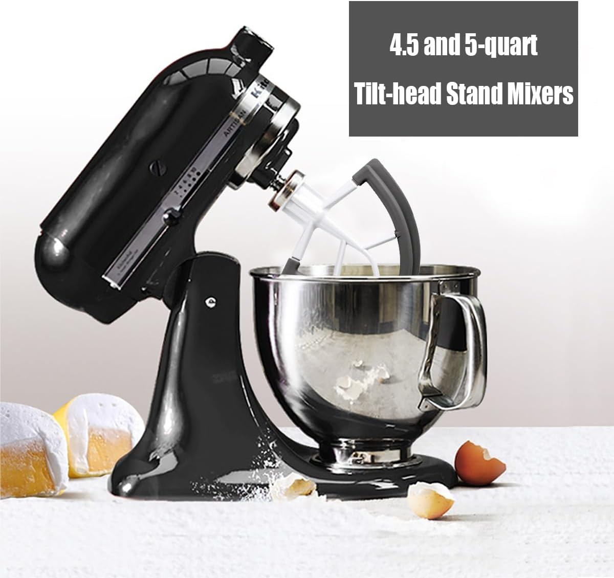 Flex Edge Beater for KitchenAid Mixer Silicone Edges Fits 4.5-5 Quart Grey