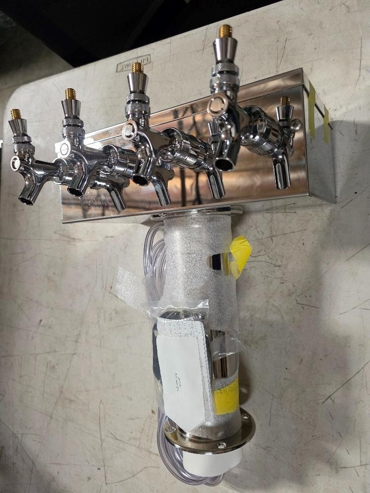 MICRO MATIC 4 Tap T Tower Glycol Cooled Polished Stainless Steel 4 Black Handle