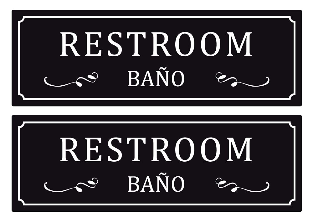 TRUSTY 2 Restroom Signs with Spanish for Painted DOORS & 3×9 inches, Black