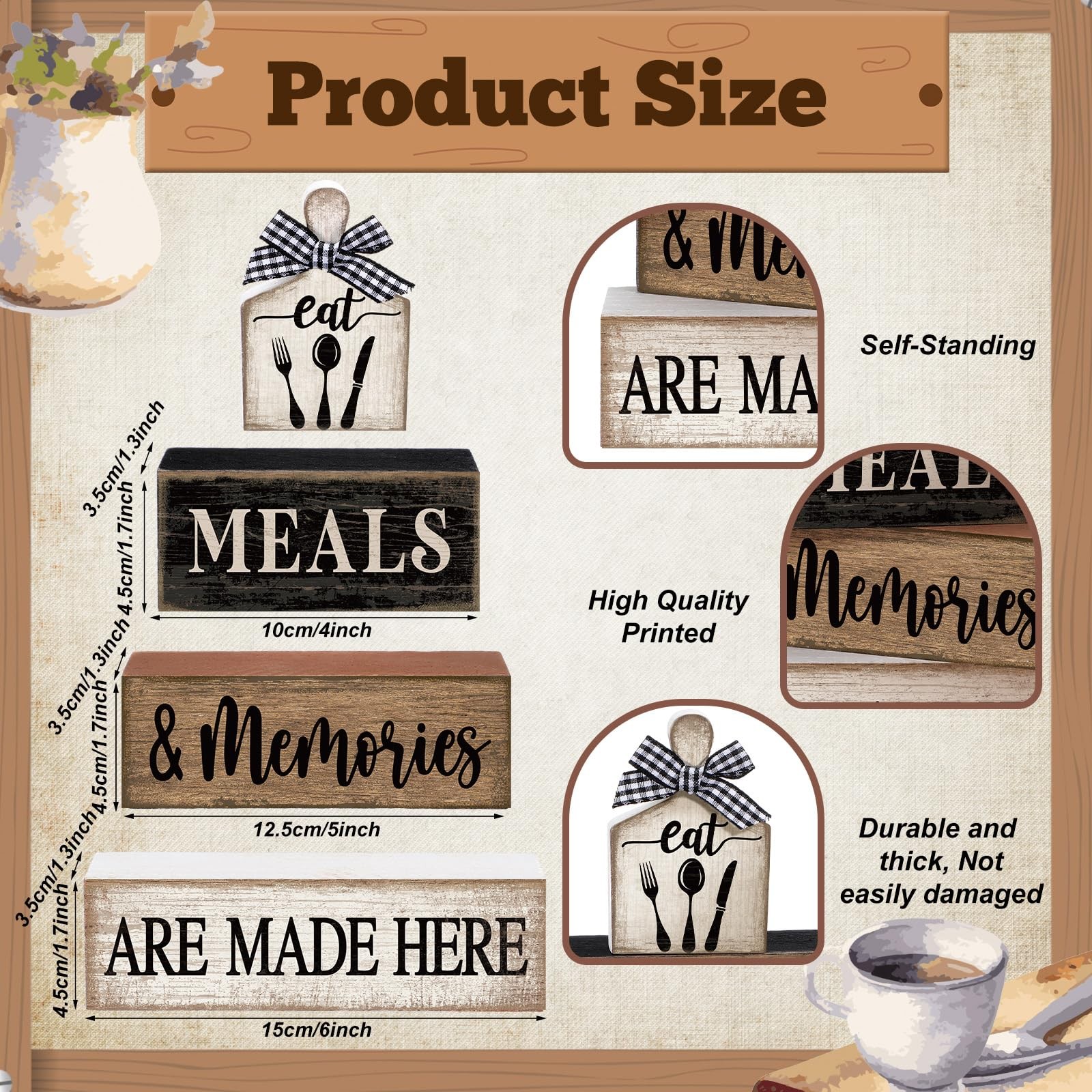 Moucuny 4 Pcs Farmhouse Kitchen Decor Wooden Plate Table Normal