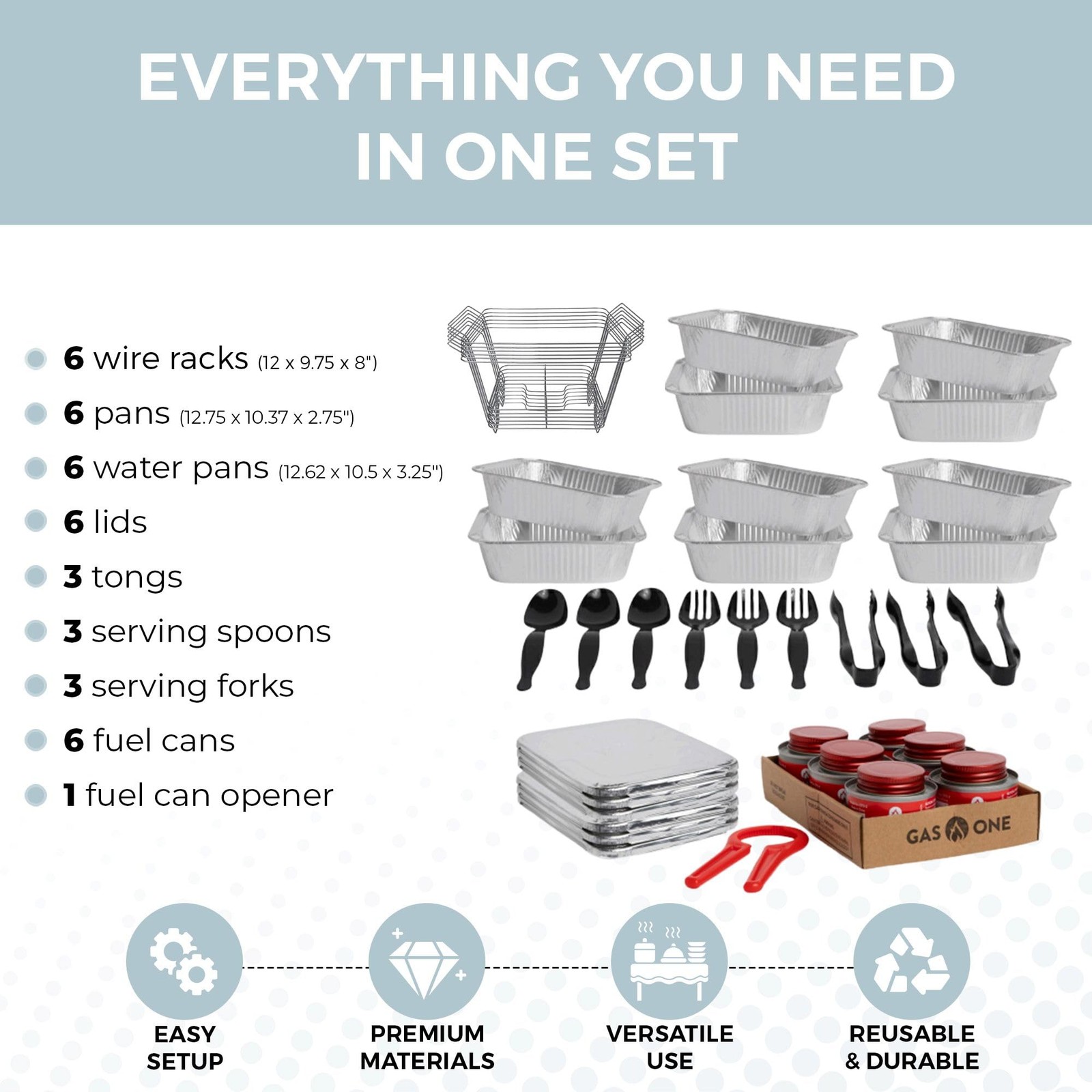 Alpha Living 6 Pack Disposable Chafing Dish Buffet Set, Welded Body Food Warmers