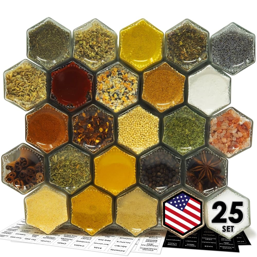 Patriot Creative Patriot Set Of 25 Hexagon Glass Spice Jars Shaker Lids And