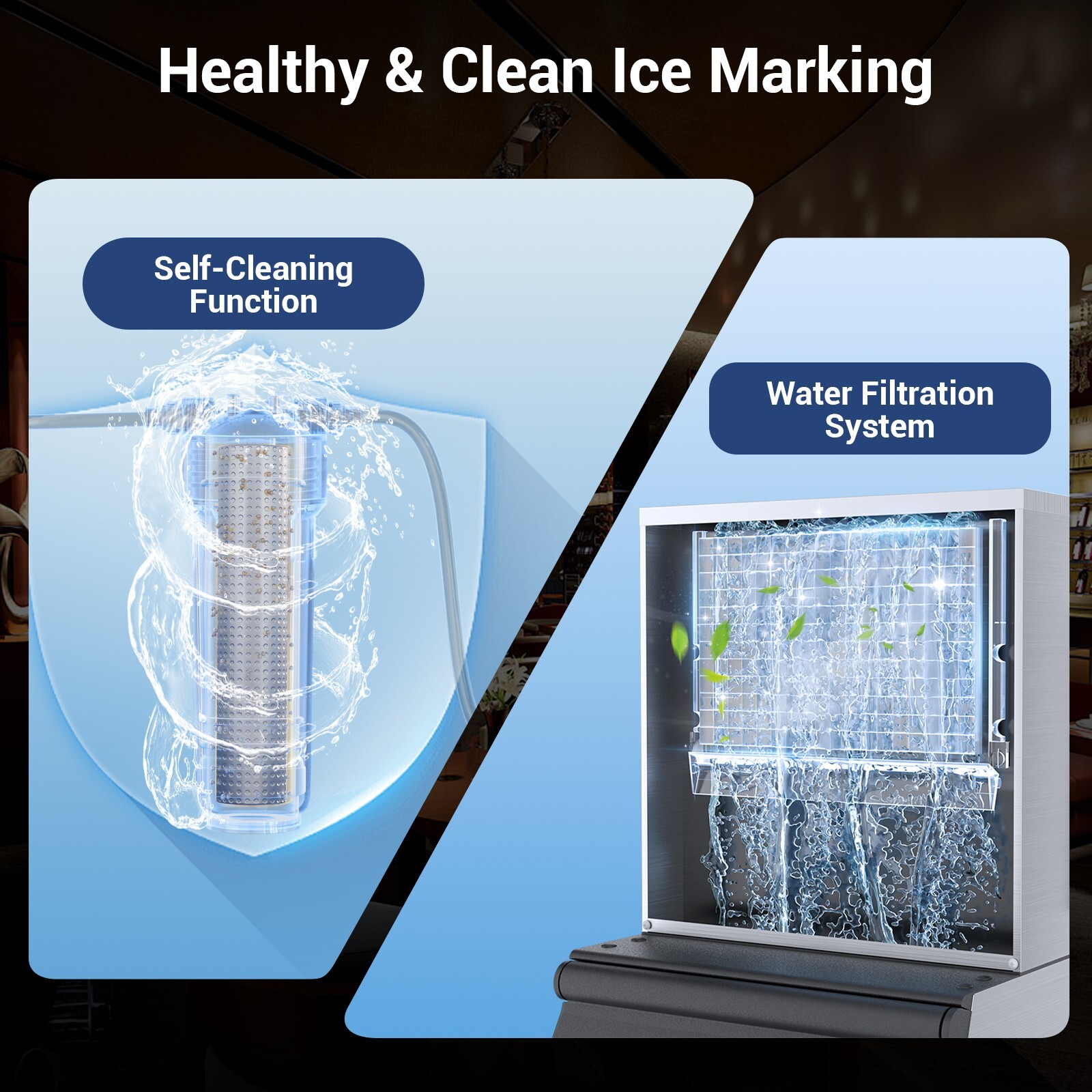 600LBS/24H Commercial Ice Machine W/ 400LBS Storage Capacity 156 Ice Cubes Maker