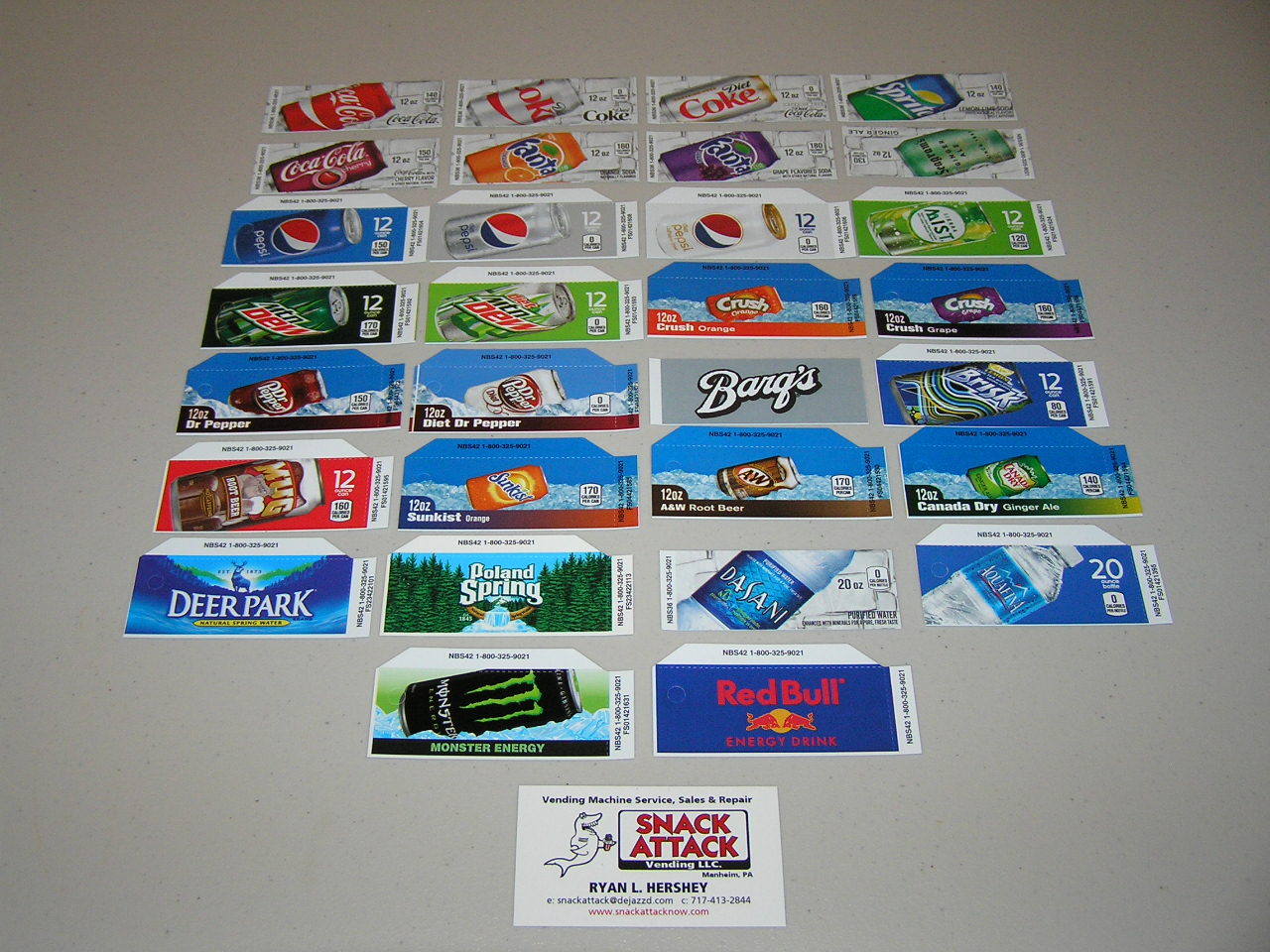 (30) COKE OR SODA VENDING MACHINE 12oz «CAN» VEND LABEL VARIETY PACK -New / OEM
