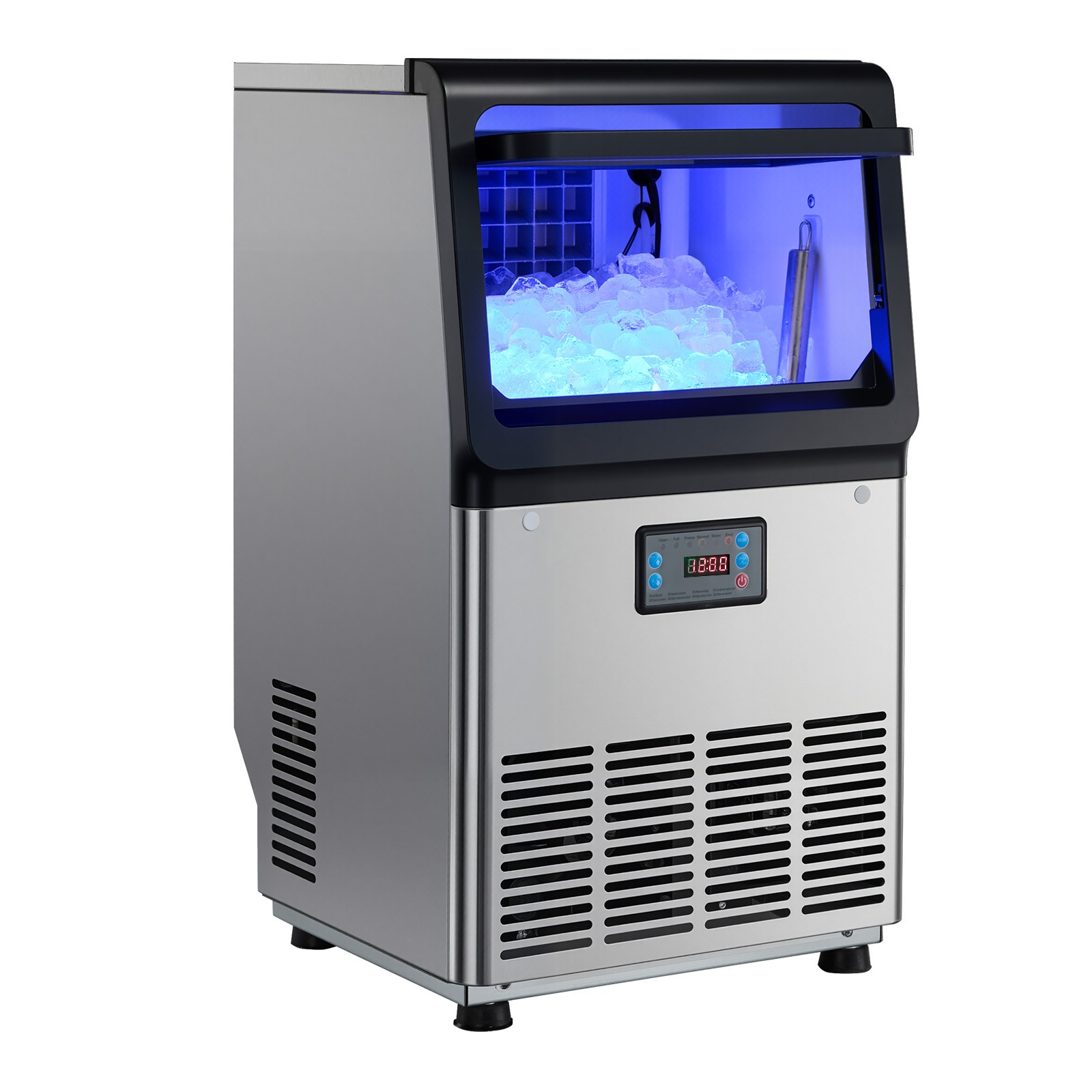 Uimoso 90lbs Commercial Ice Maker Ice Cube Machine 13lb Storage Dual Water Inlet