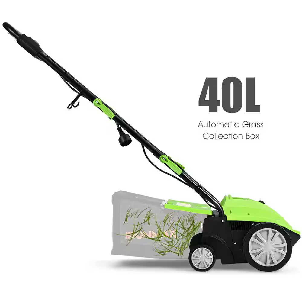 13 In. 12 Amp Corded Scarifier Electric Lawn Dethatcher W/40L Collection Bag Gre