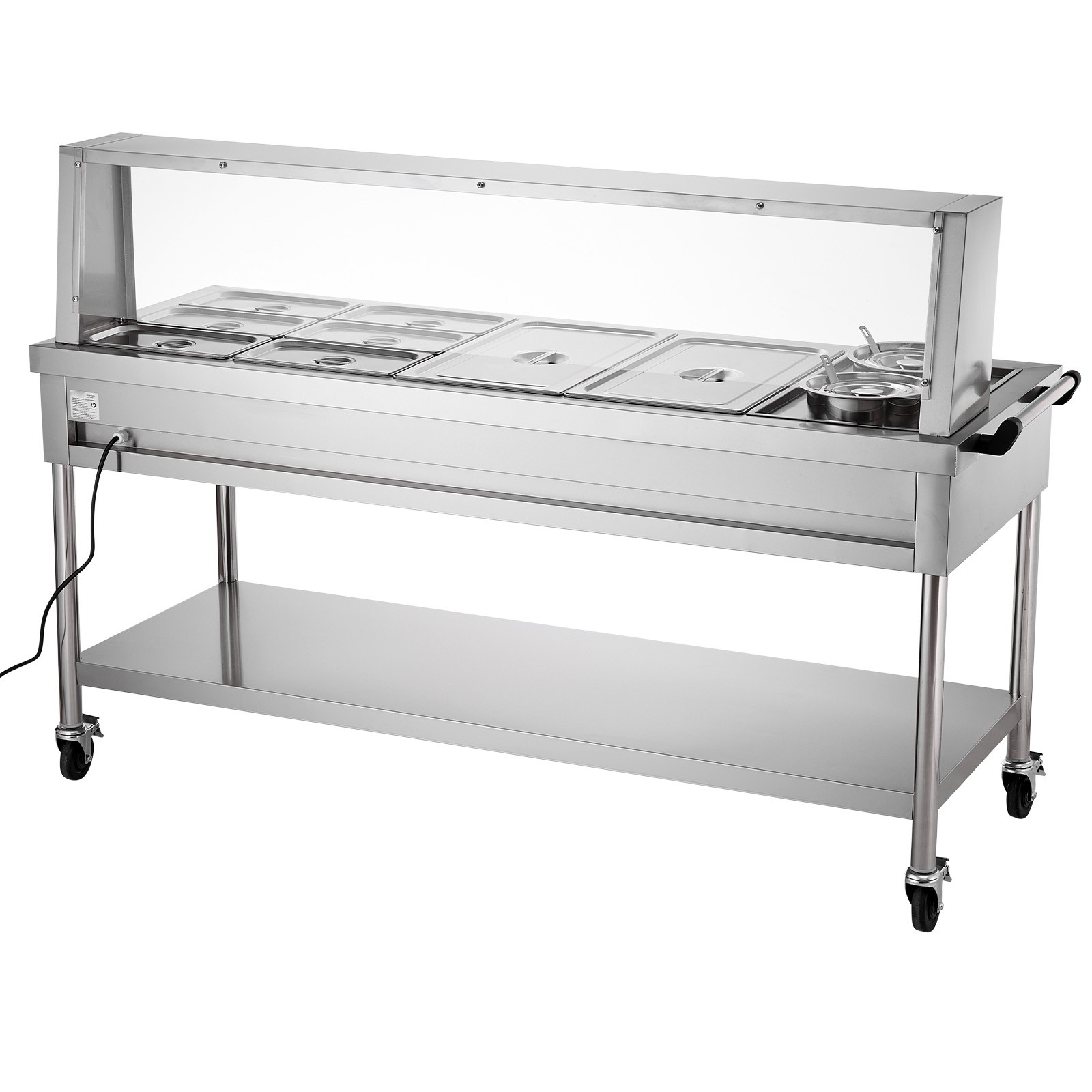 8 Pans + 2 Pots Commercial Food Warmer Steam Table with Undershelf Shield