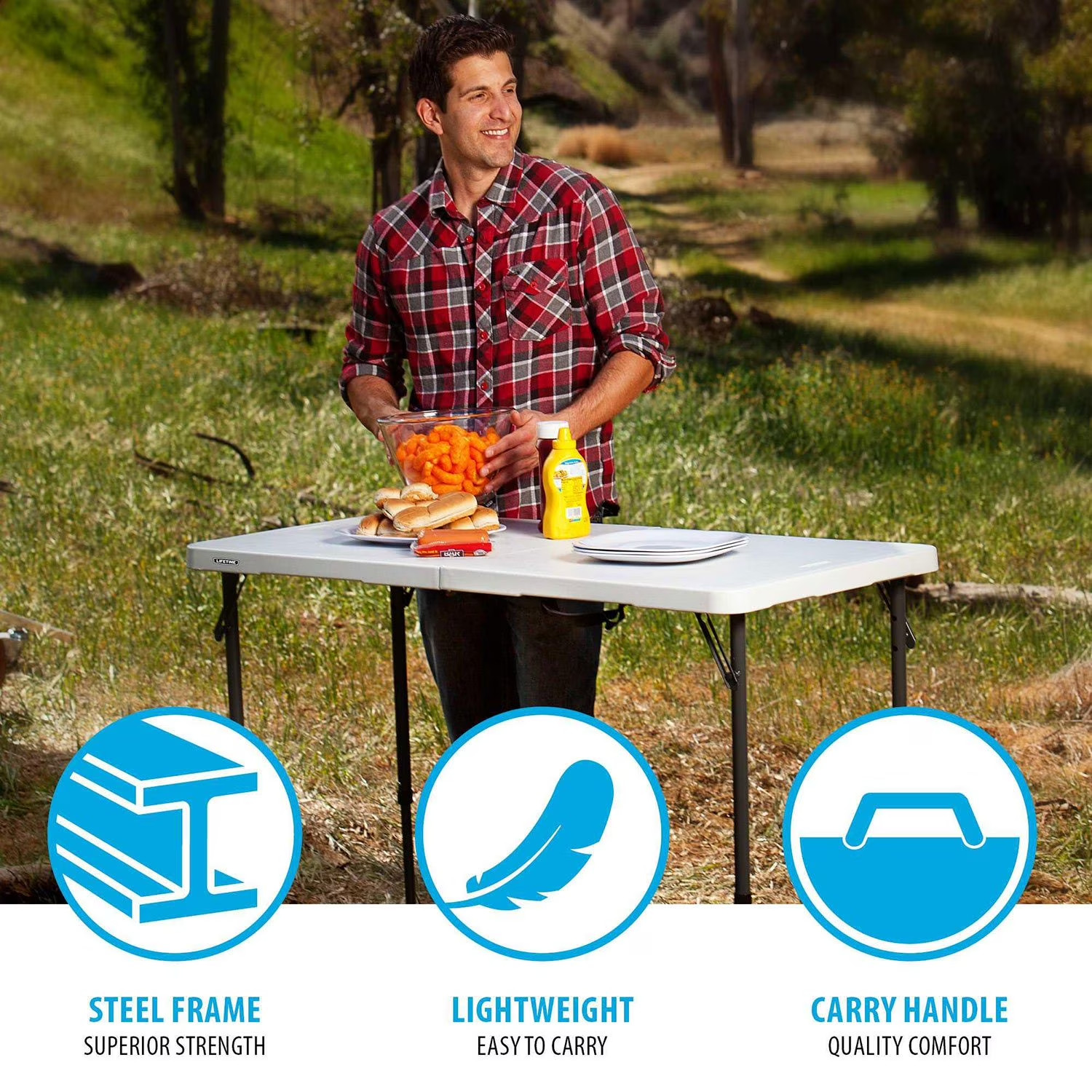 Lifetime 4′ Commercial Grade Adjustable Fold-in-Half Table