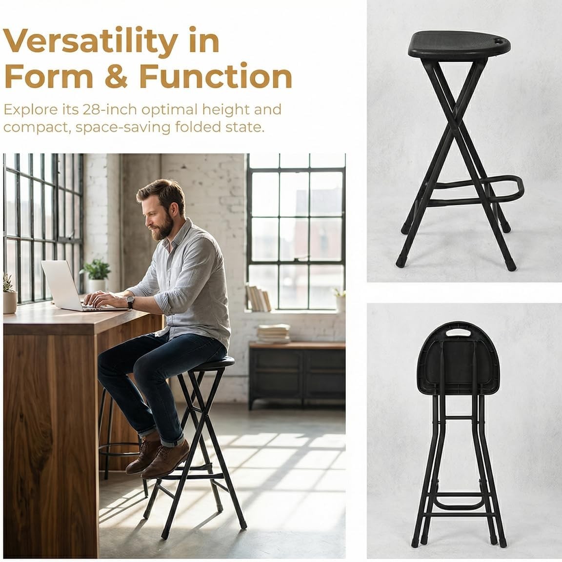 28 inch Black Bar Stool,Portable Stool for Adults Foldable Stools with