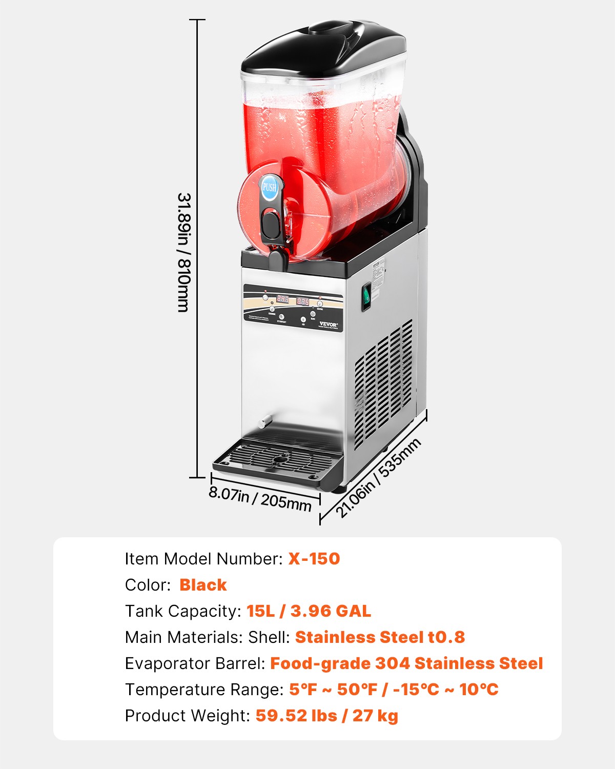 VEVORCommercial Slushy Machine 15L Margarita Smoothie Frozen Drink Slushie Maker