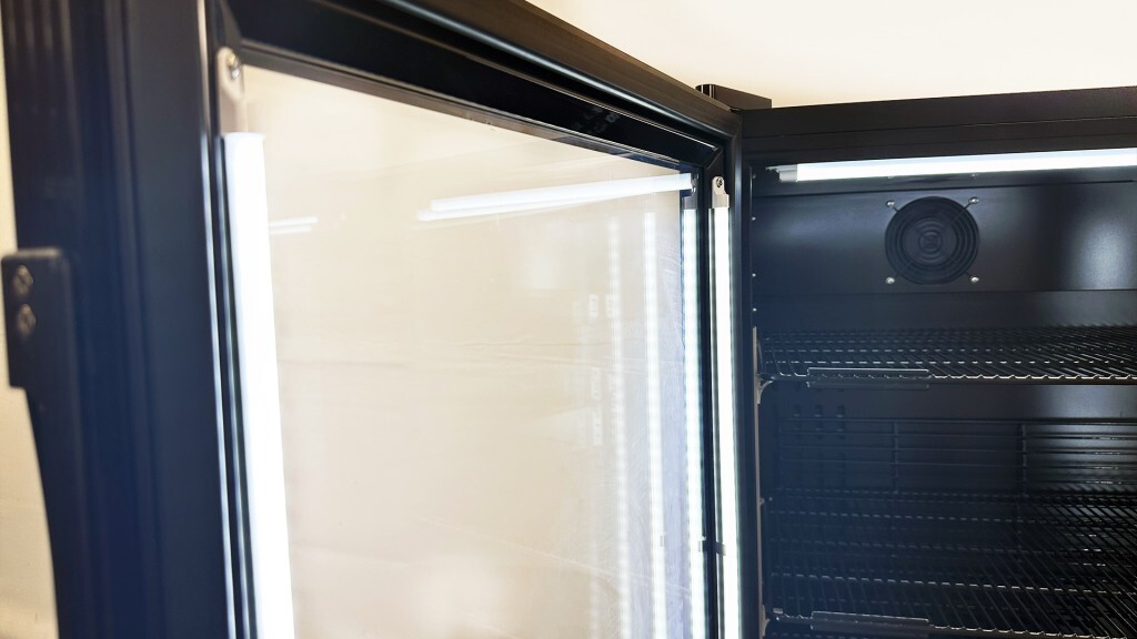 46″ W 11.3 Cu. Ft. Upright Merchandising Glass Door Refrigerator, Black