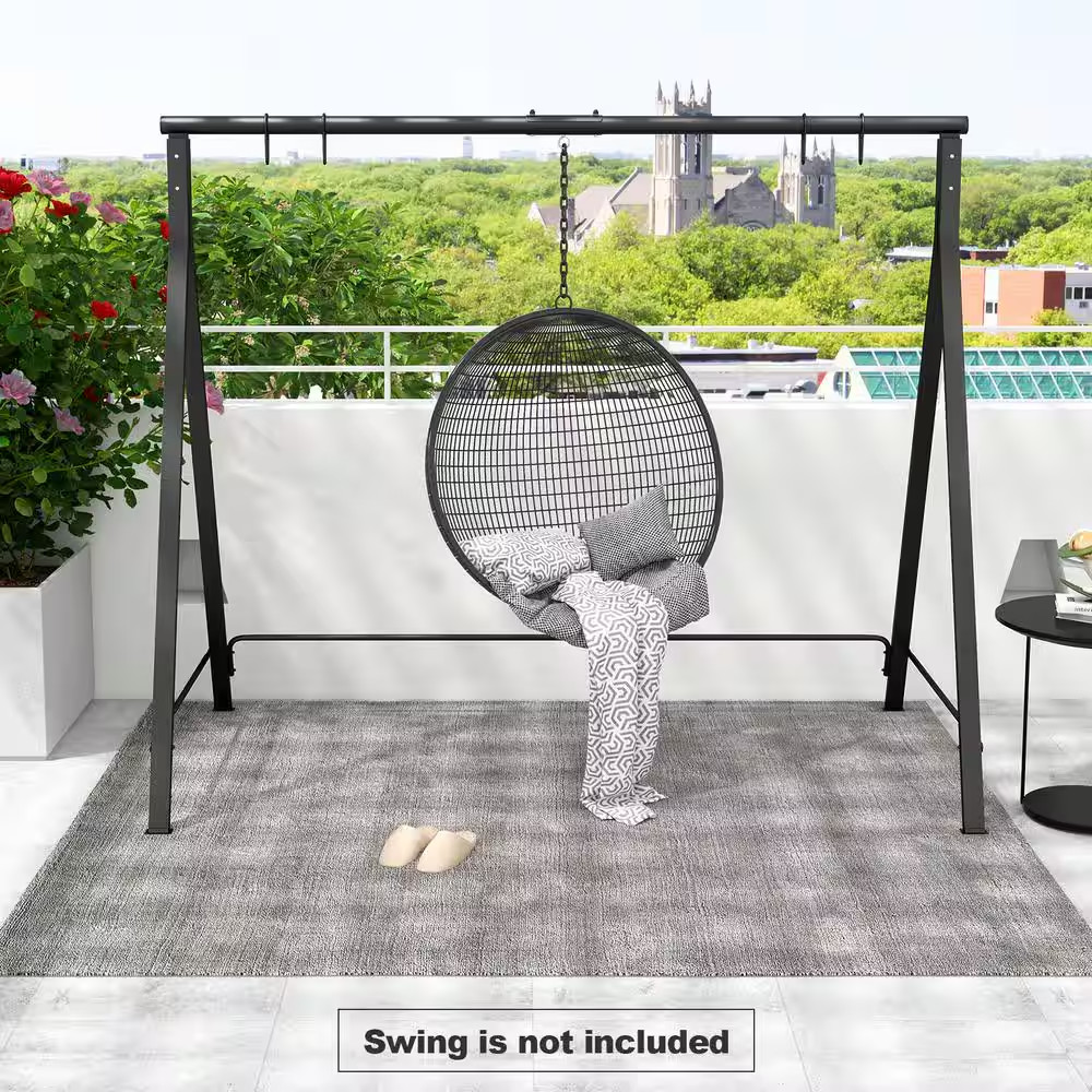 Outdoor Porch Swing Frame 5.7 Ft. Metal Hammock Stand in Black