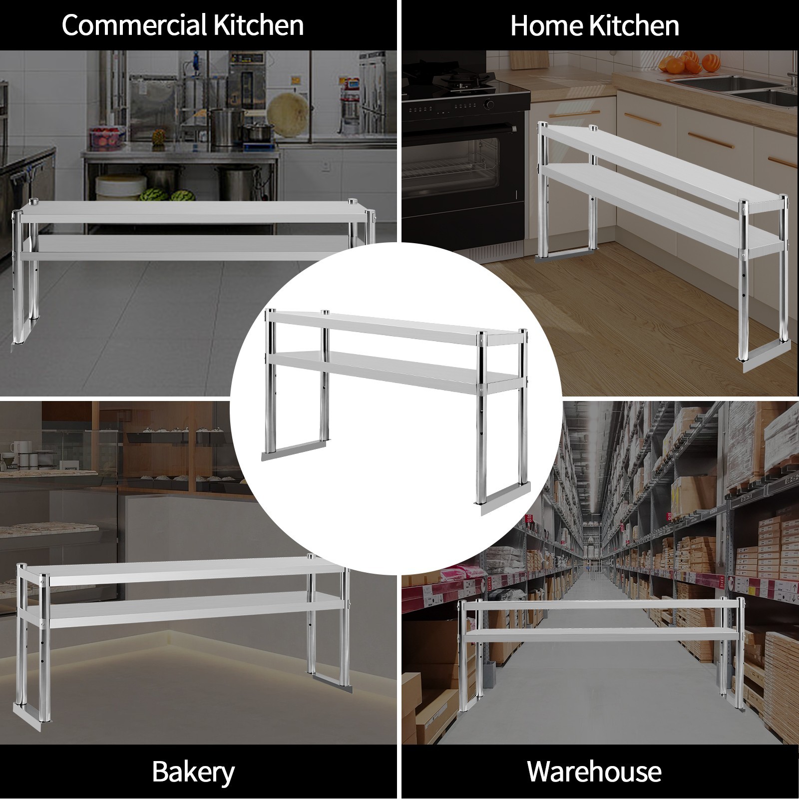NEW Stainless Steel Double Overshelf 60»L x 12»W Commercial 2 Tier Overshelf