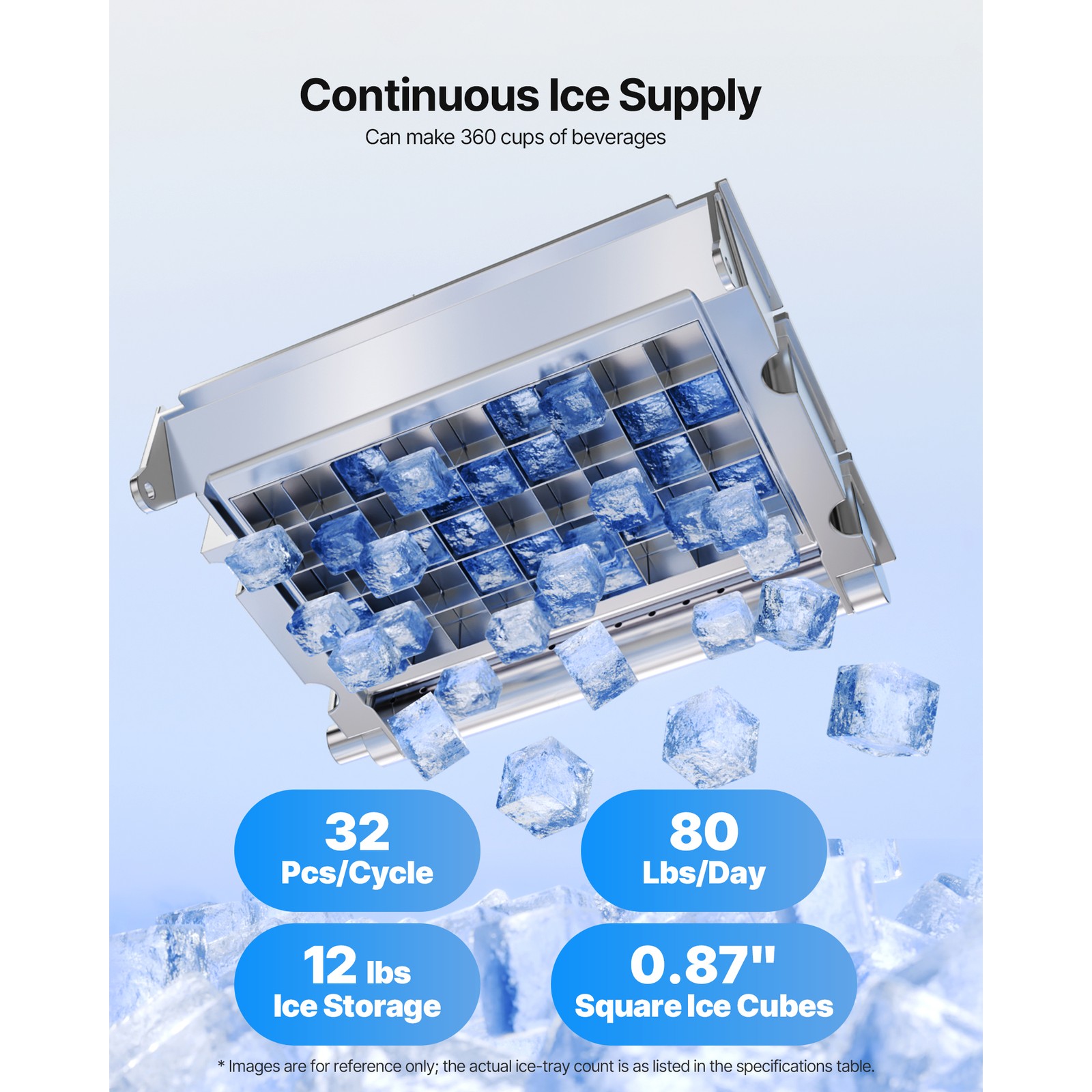 Uimoso 80lbs/24h Commercial Ice Maker Home Bar Restaurant Built-in Cube Machine