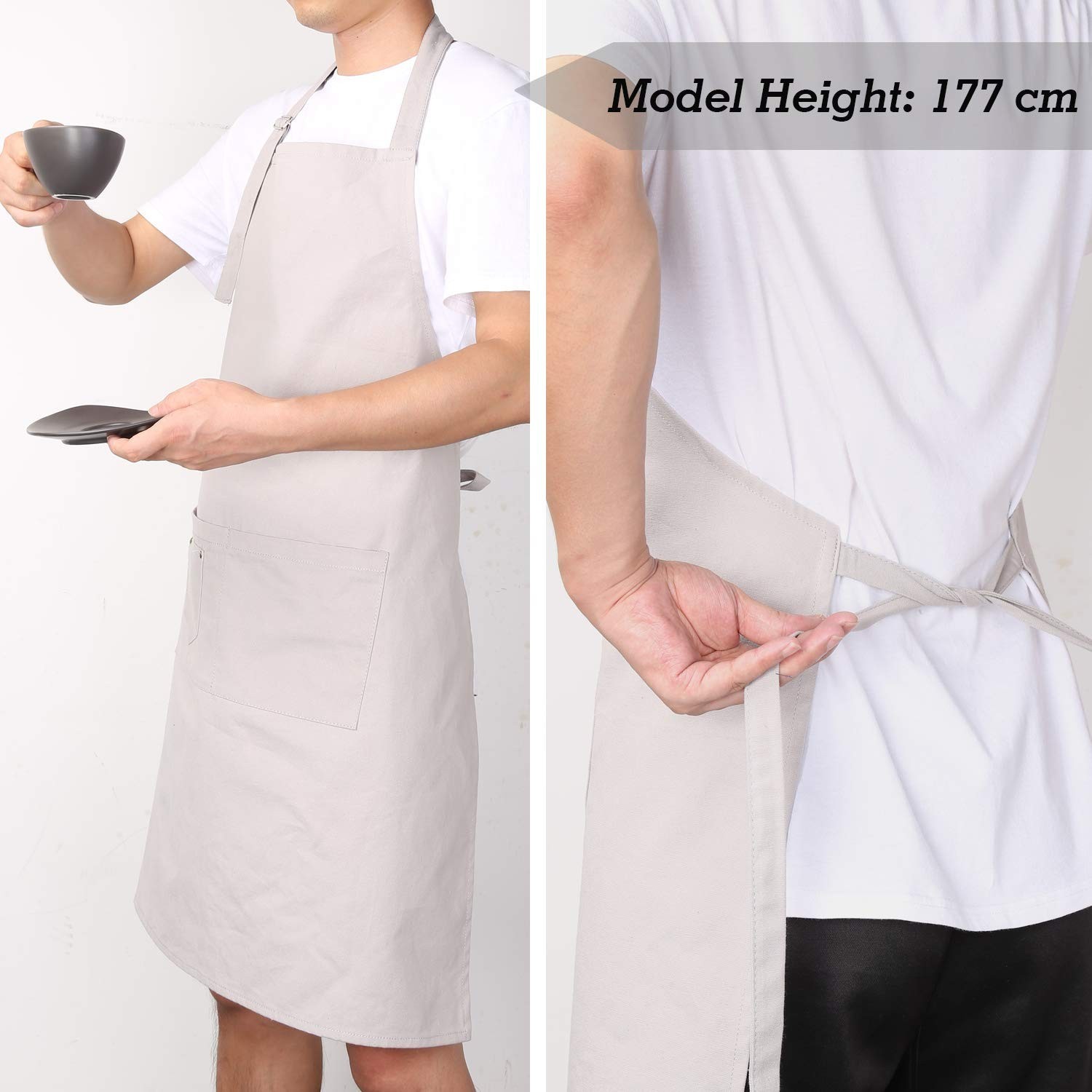 LessMo Bib Apron, Canvas Cotton Cooking Aprons 100% Cotton 1 Light Gray