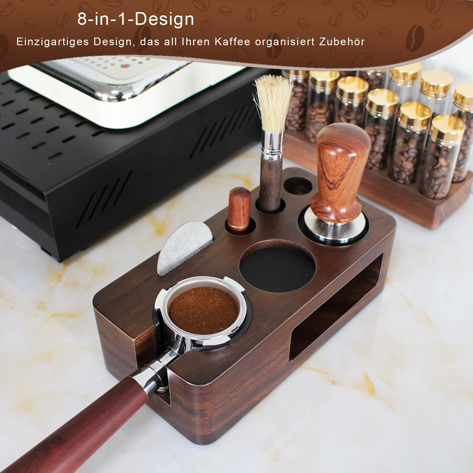 Espresso Tamping Station,Multifunctional 51-54mm, Walnut