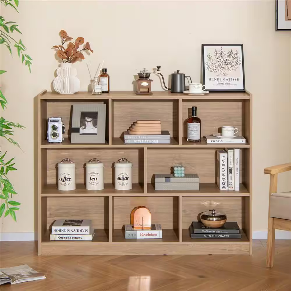 36.5 In. Tall Natural Wood 1-Shelf Standard Bookcase with Anti-Toppling Kits