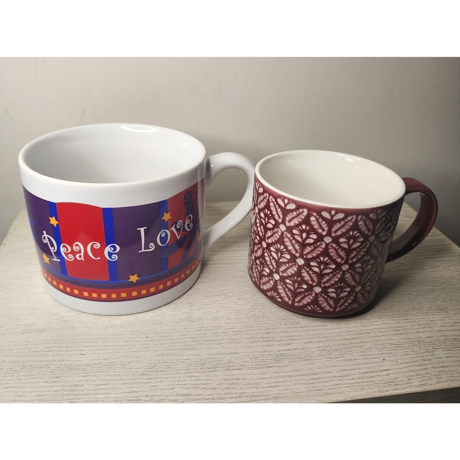 Extra Large 30oz Peace Love Mugs Cups Unbranded Set Of 2