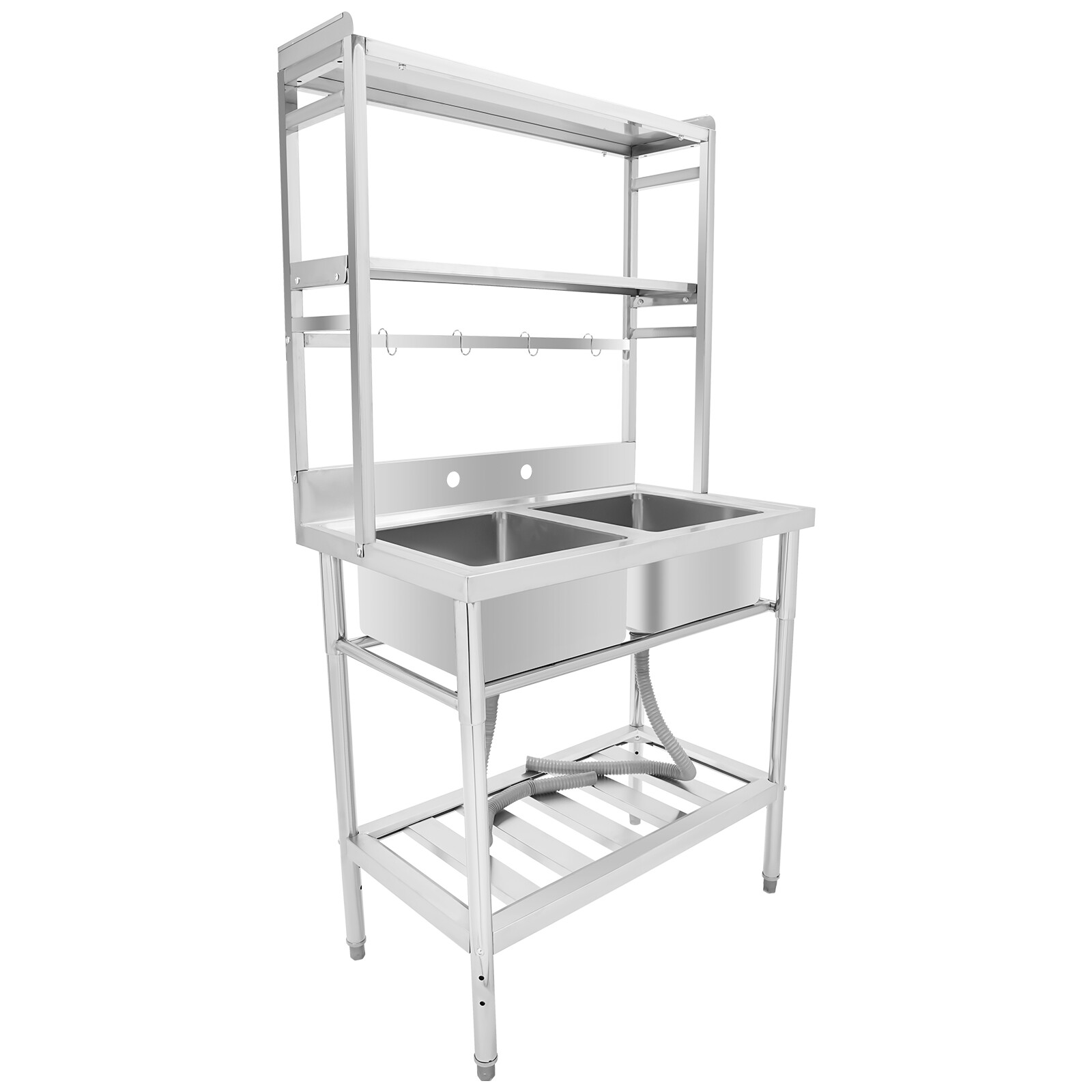 2 Compartment Sink Kitchen Rack Commercial Stainless Sink Free Standing Sink