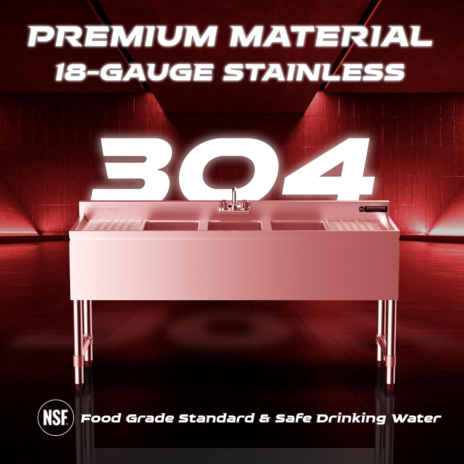 Commercial 3 Compartment Stainless Steel Utility Sink with No Lead Faucet 60