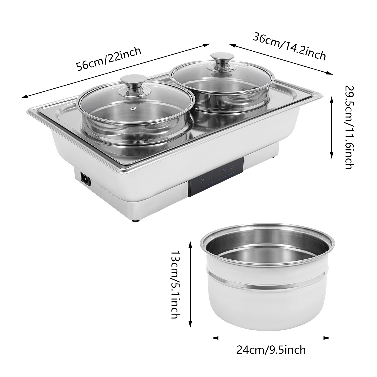 2-Pan Commercial Electric Food Warmer 8L Stainless Steel Food Warmer 95-194??F