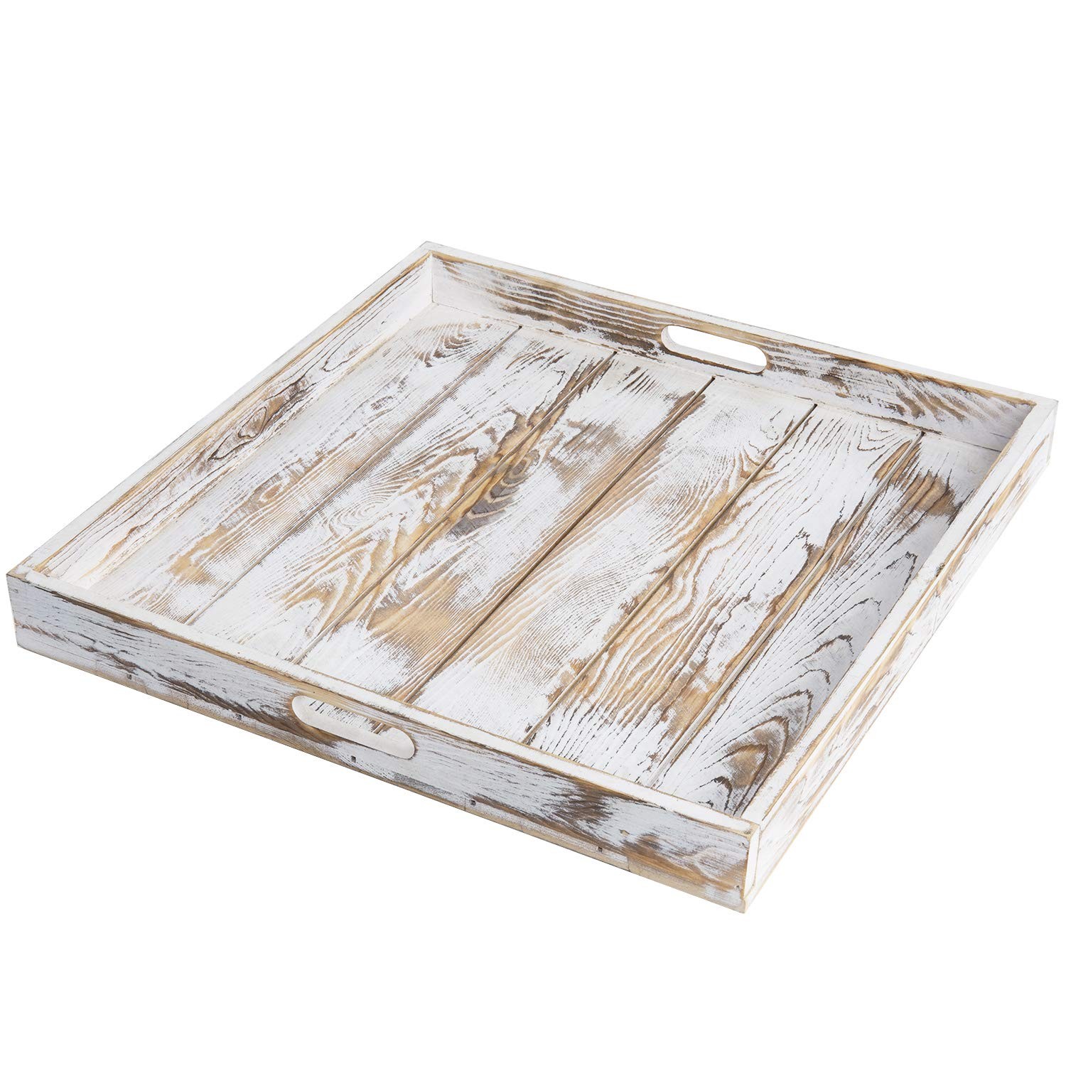 MyGift Whitewashed Wood Large Serving Tray 18.9″ x x 2″,