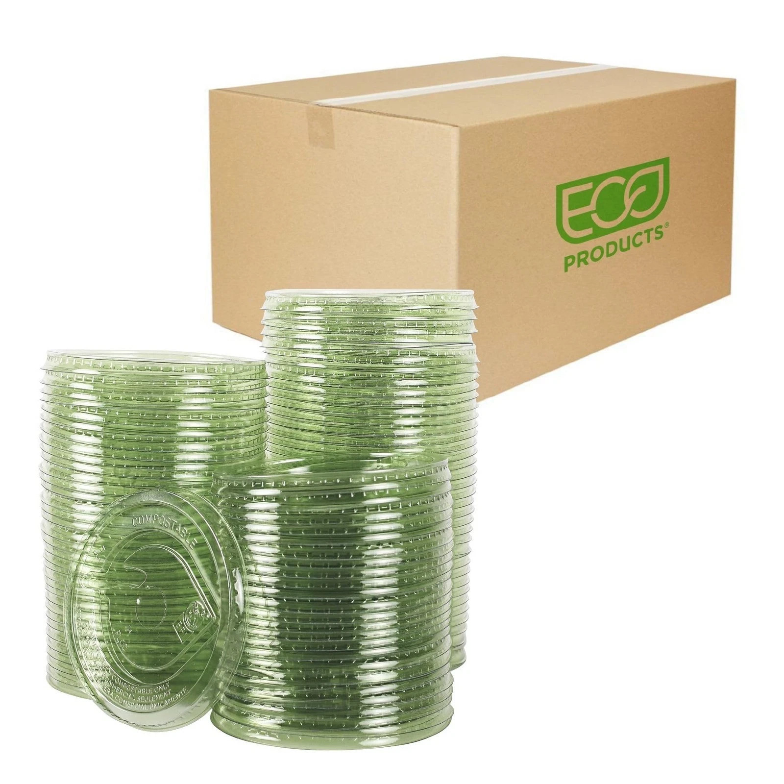 Compostable Plastic Cup Lids, Case of 1000, Fits 9oz, 12-24oz Cups, Green!