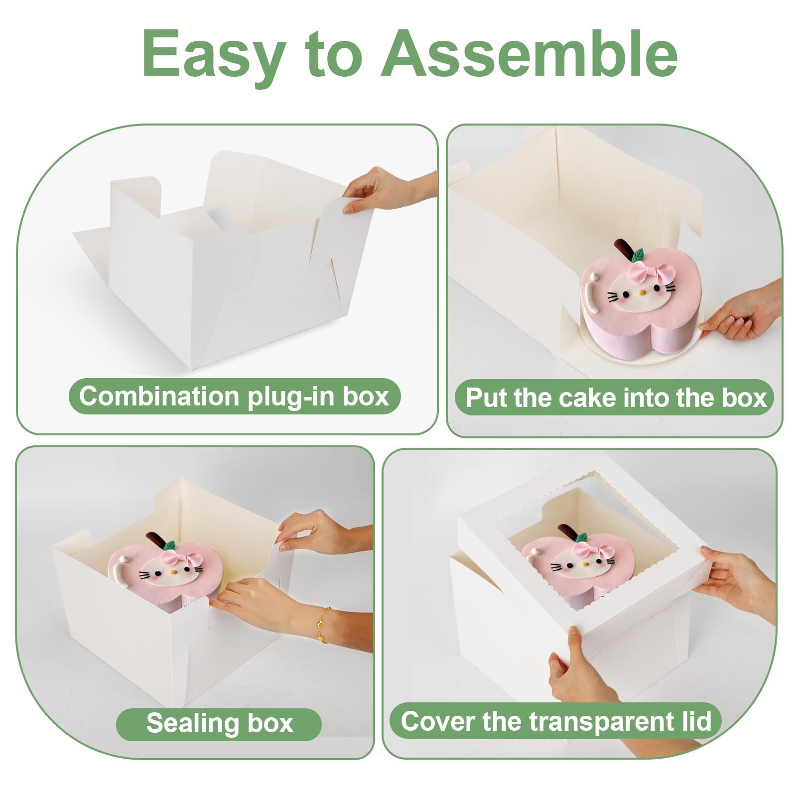 LNDIEHS 2 Pack Cake Boxes, 12x12x8 Inches Tall Box inches, White